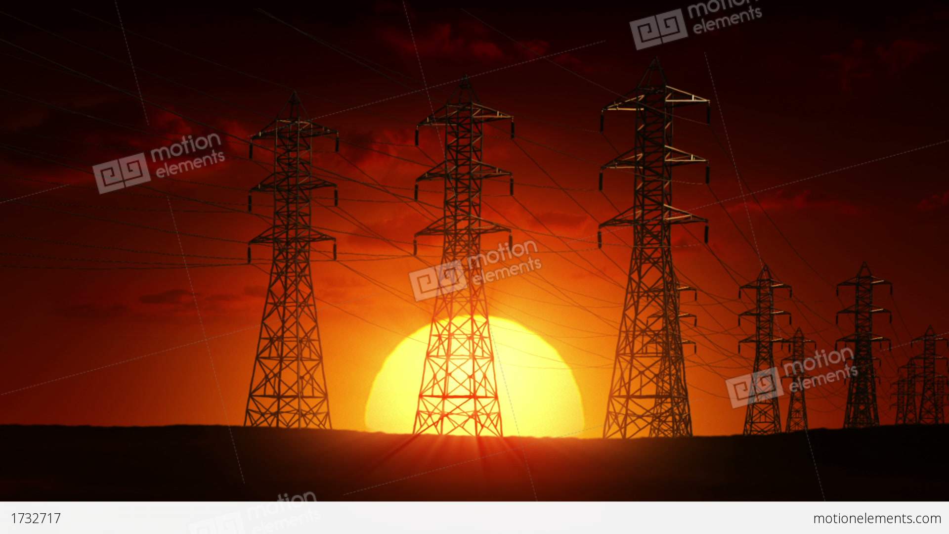 Electric Power Lines At Sunrise Stock Animation | 1732717