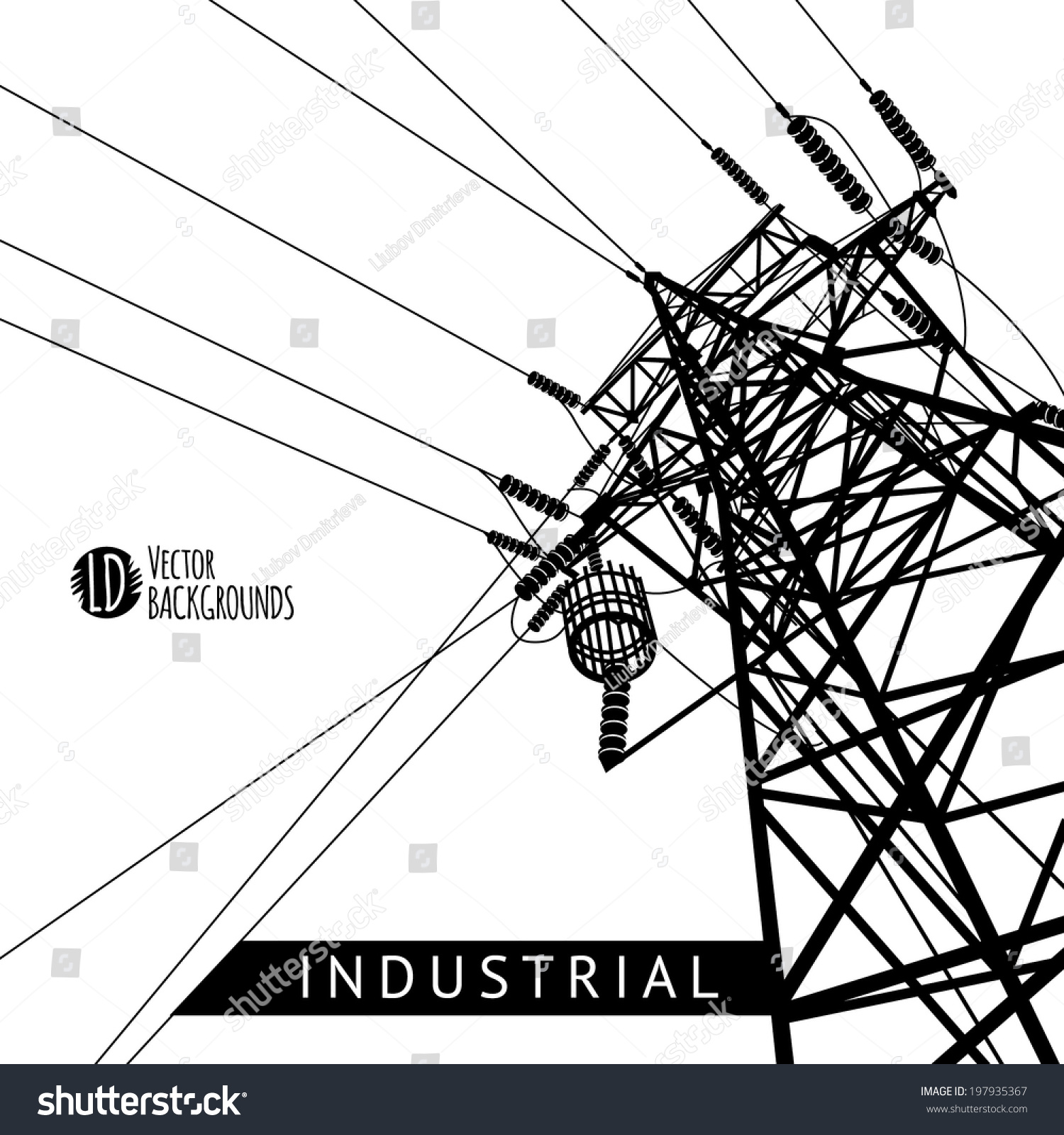 Vector Silhouette Power Lines Electric Pylons Stock Vector 197935367 ...