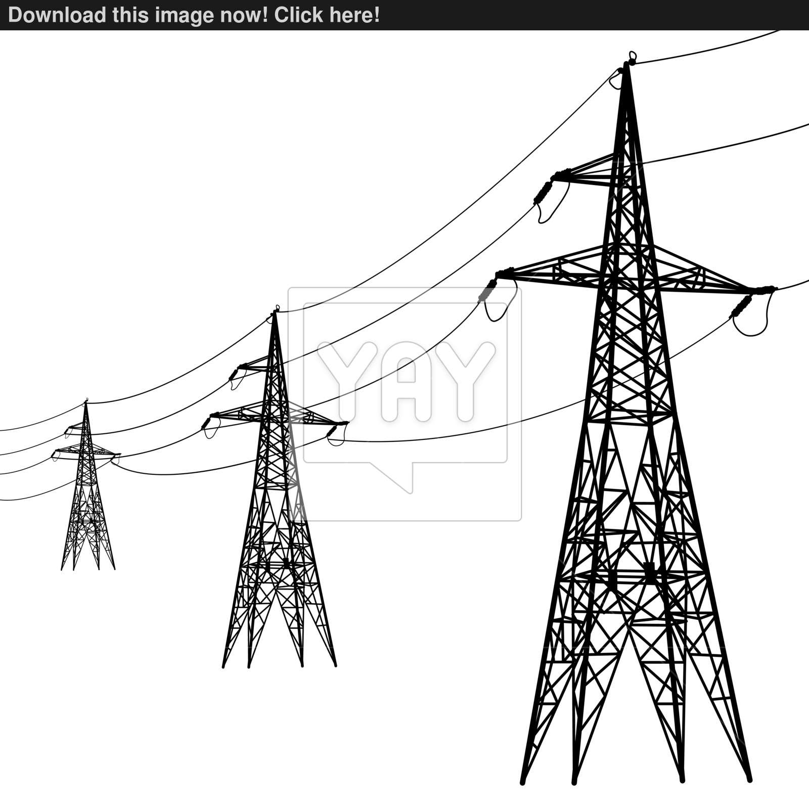 Silhouette of high voltage power lines. vector | YayImages.com