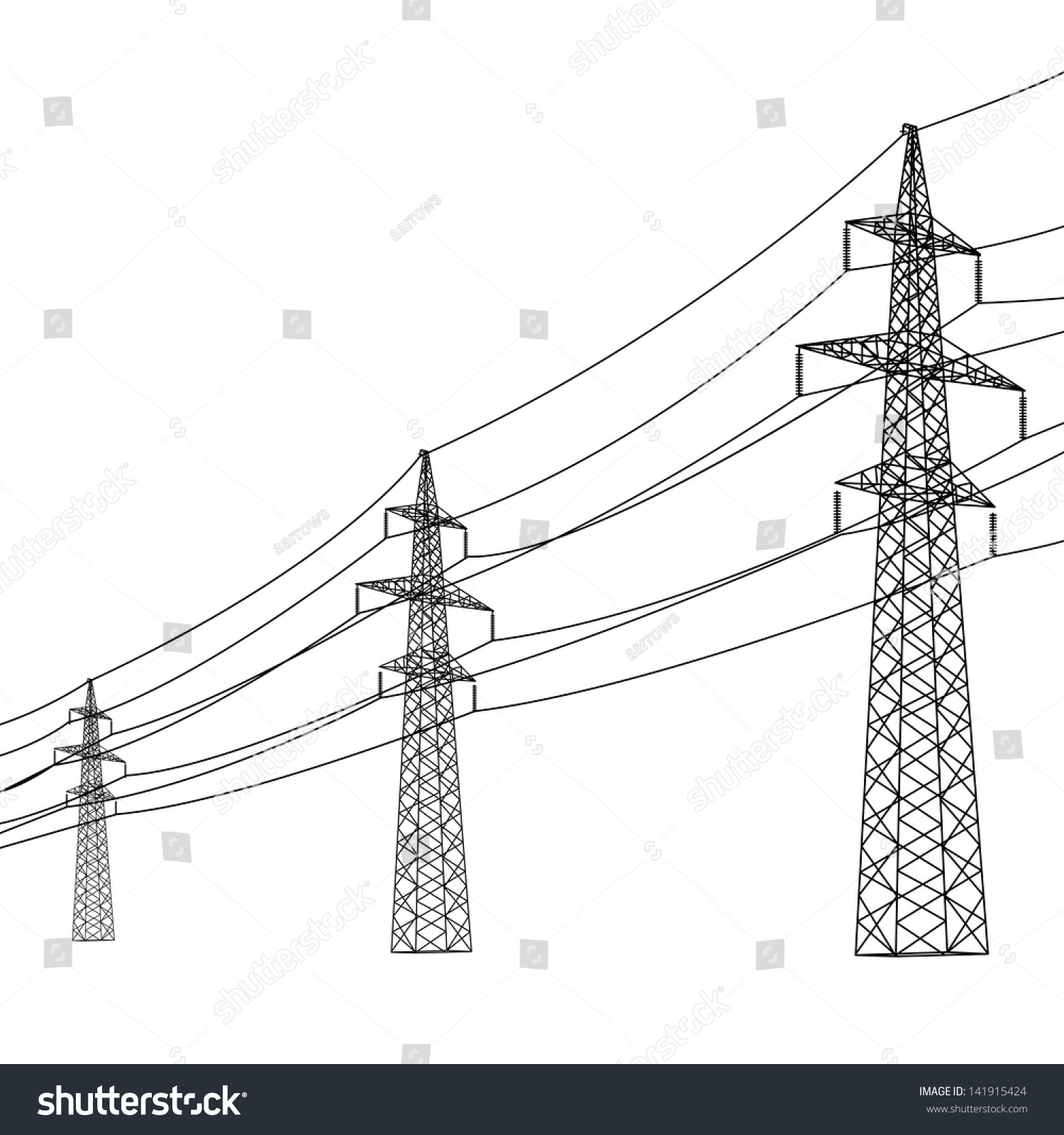 Silhouette High Voltage Power Lines Vector Stock Vector 141915424 ...
