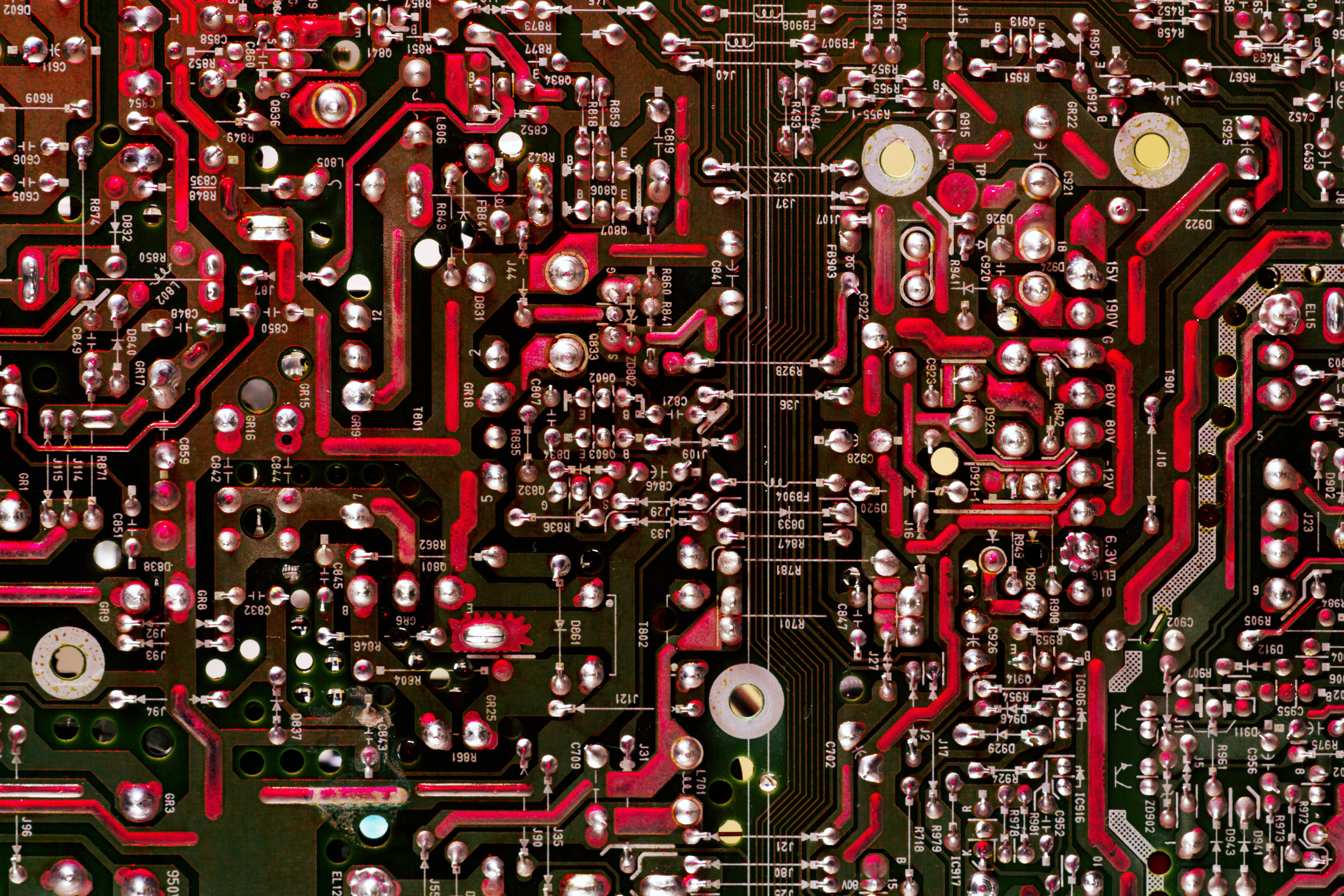 Electronic circuit, Abstract, Red, Motherboard, Obsolete, HQ Photo
