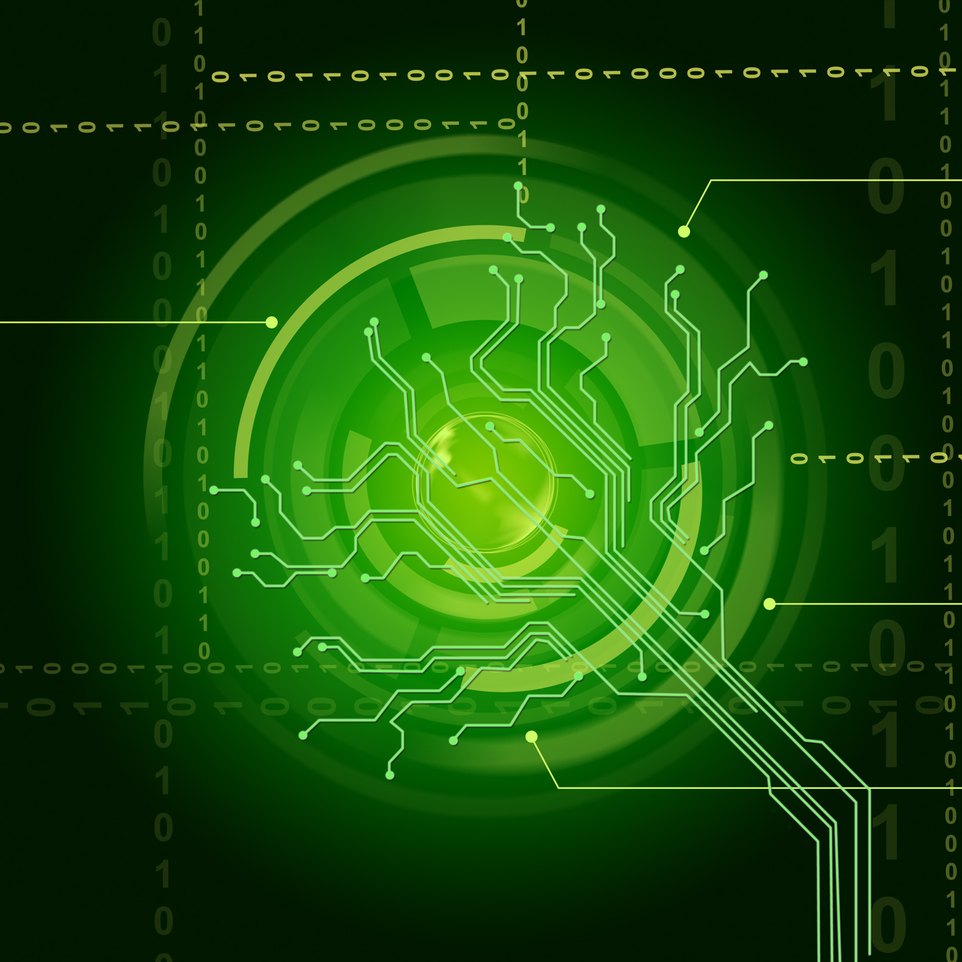 Electronic sensor background shows illuminated eye sensor or circuit photo