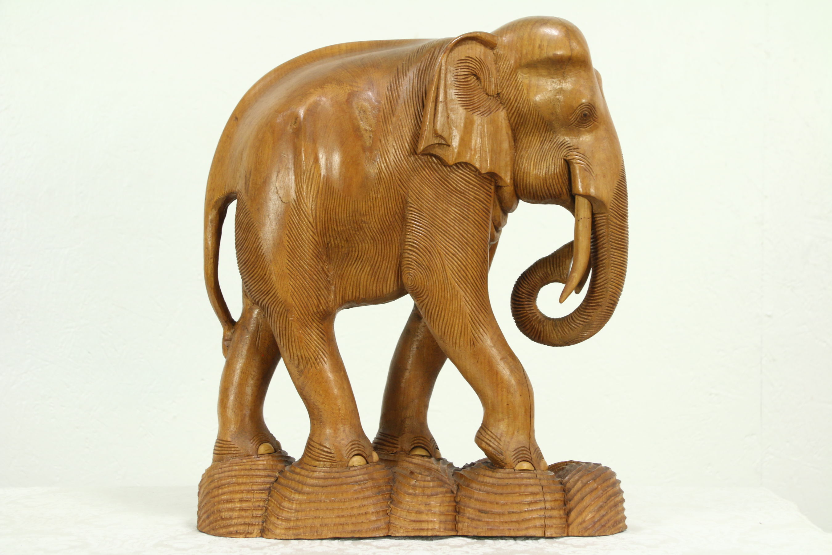 Elephant Sculpture, Vintage Hand Carved Teak, Thailand - Harp Gallery