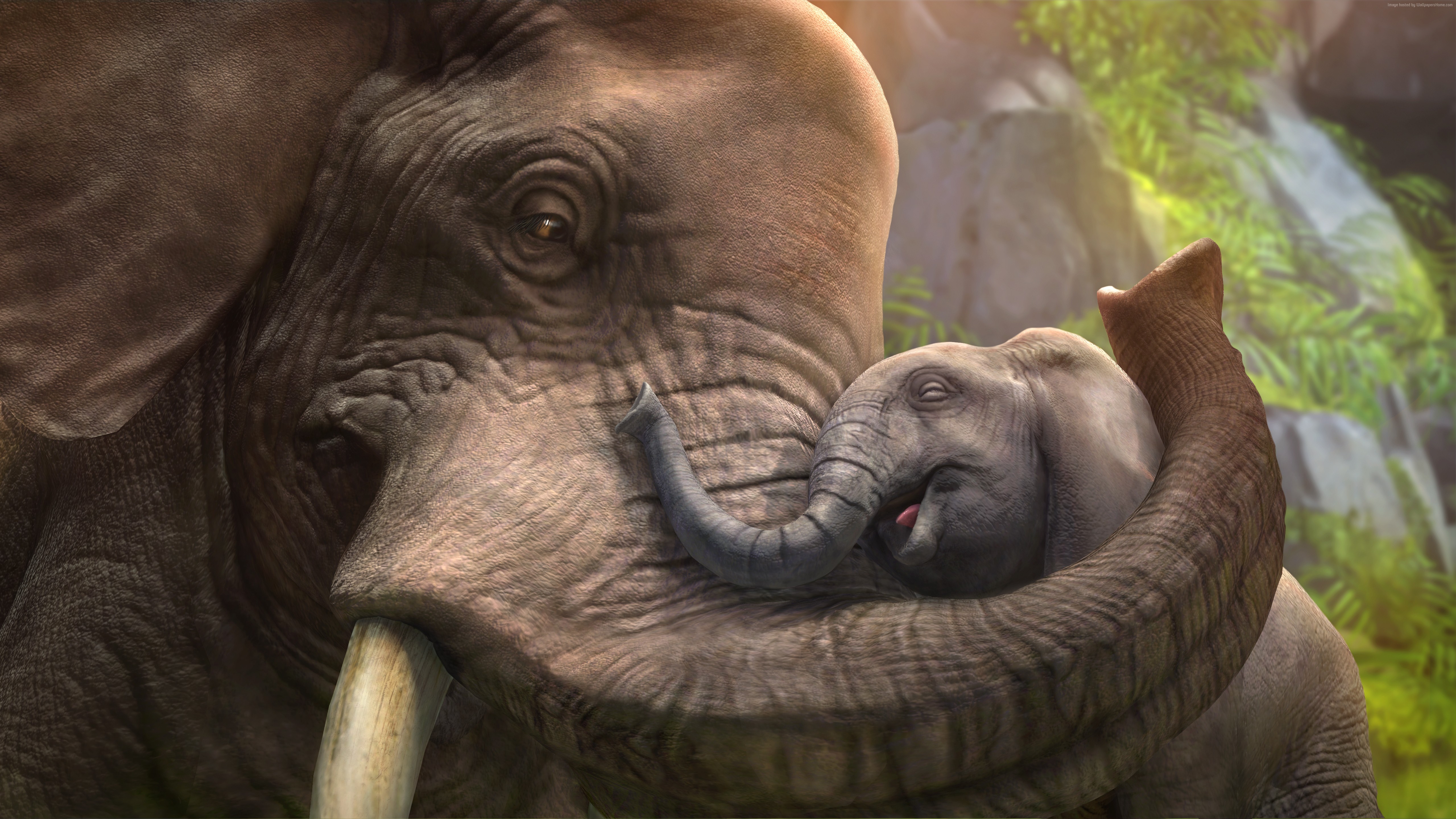 Wallpaper Elephant, cub, zoo tycoon, animals, grey, art, tourism ...