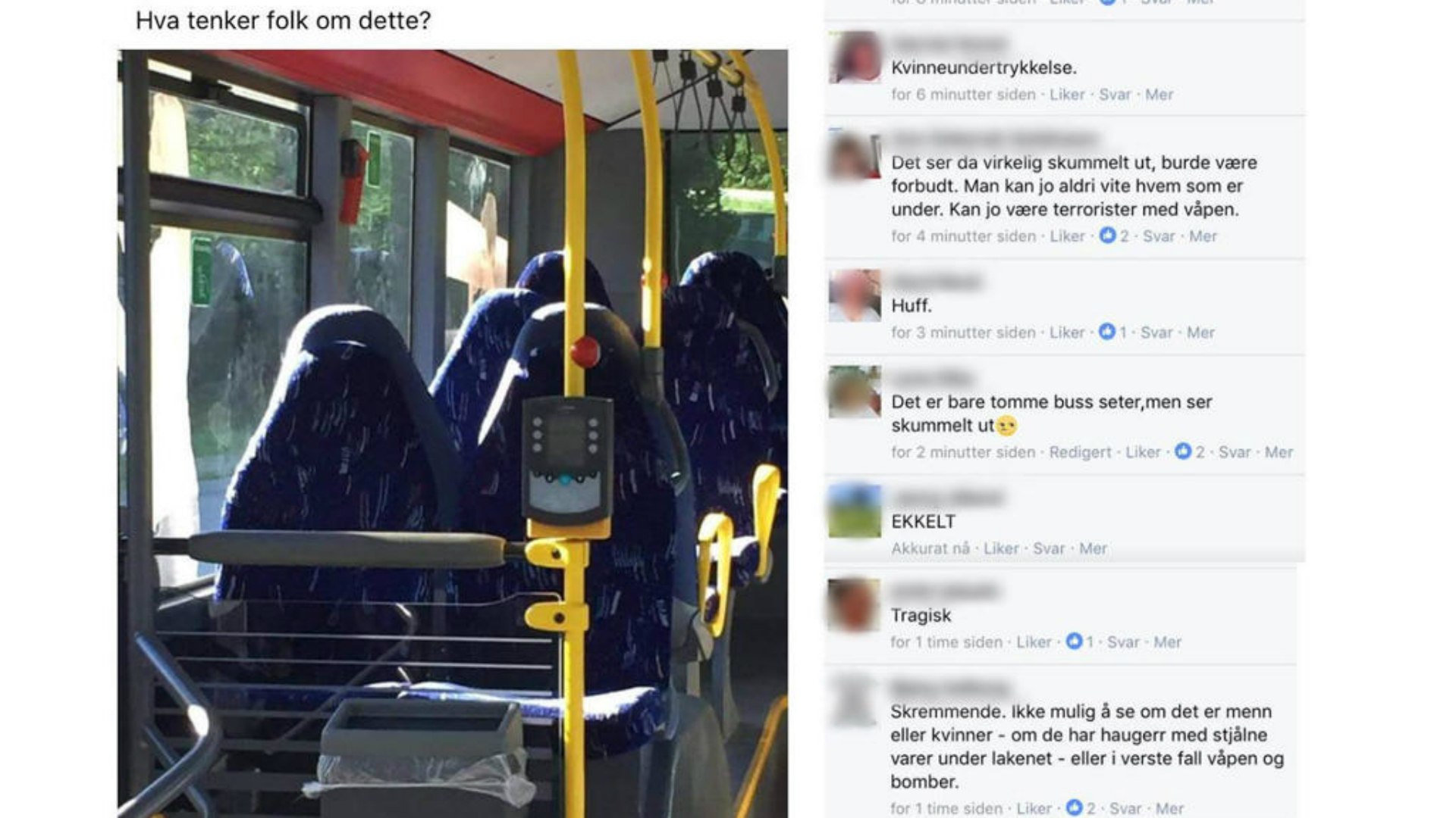 Norwegian fascists mistake empty bus seats for burka-clad women