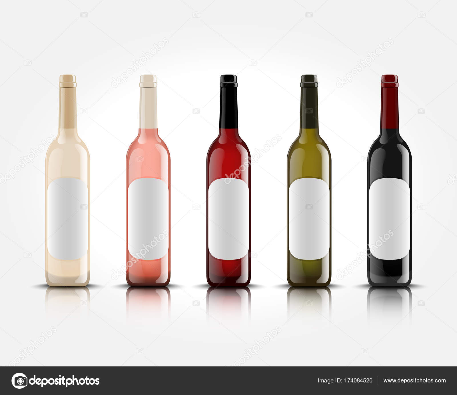 3d realistic vector wine bottles on white background with empty ...