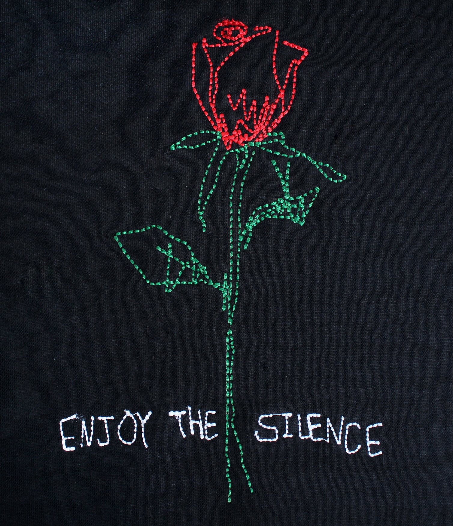Enjoy the Silence Rose, black embroidered hoodie by Altru Apparel