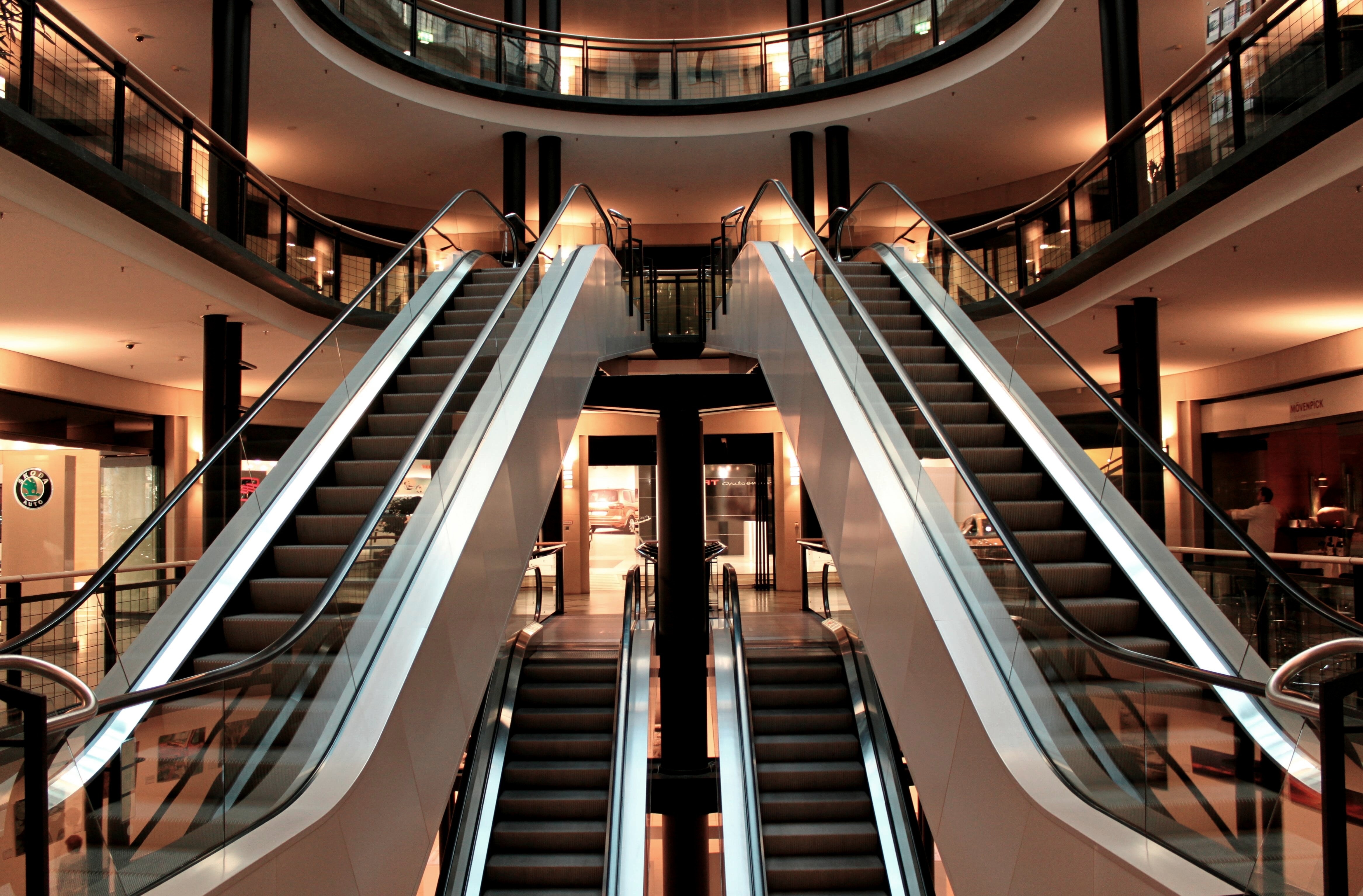 Free stock photo of building, commercial building, escalators