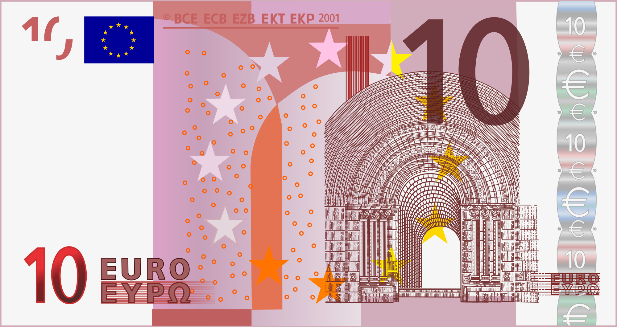 1 евро 100 рублей. 10 Евро купюра. Как выглядит 10 евро купюра. Банкнота 10 евро нового образца. 5 Евро купюра.