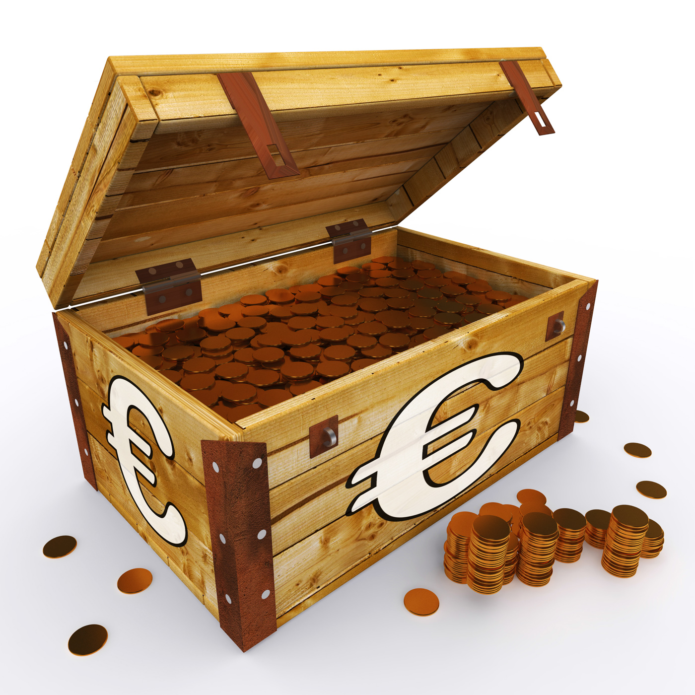 Euro chest of coins shows european prosperity and economy photo
