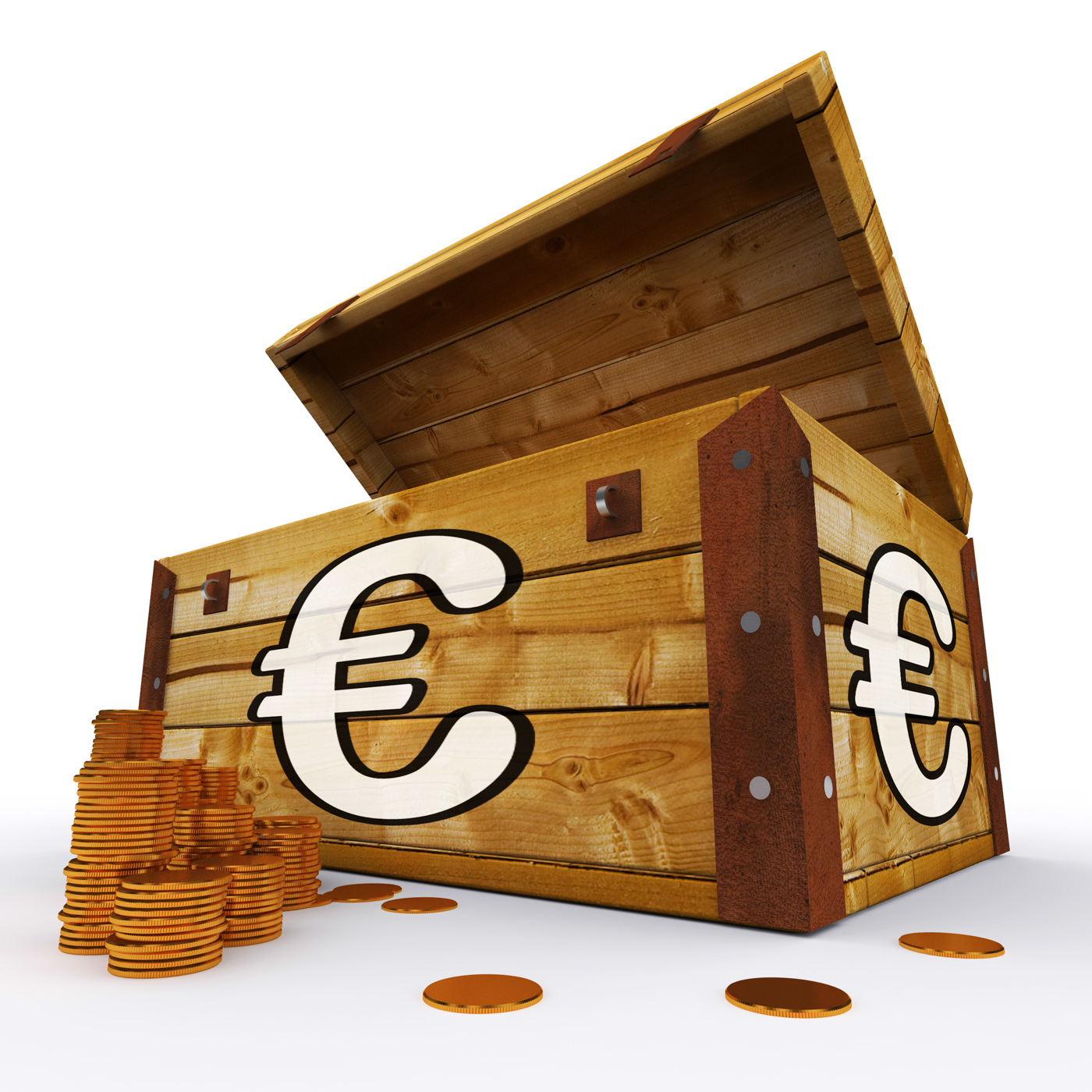 Euro Chest Of Coins Shows European Prosperity And Economy, Monetary, Treasure, Success, Savings, HQ Photo