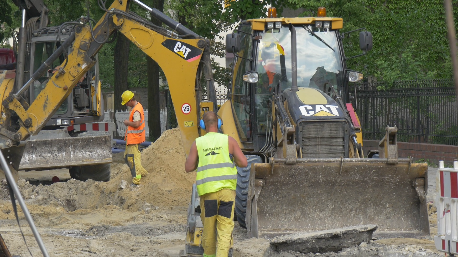 City Day in Opole Excavator Digs a Trench Workers Repair the Road ...