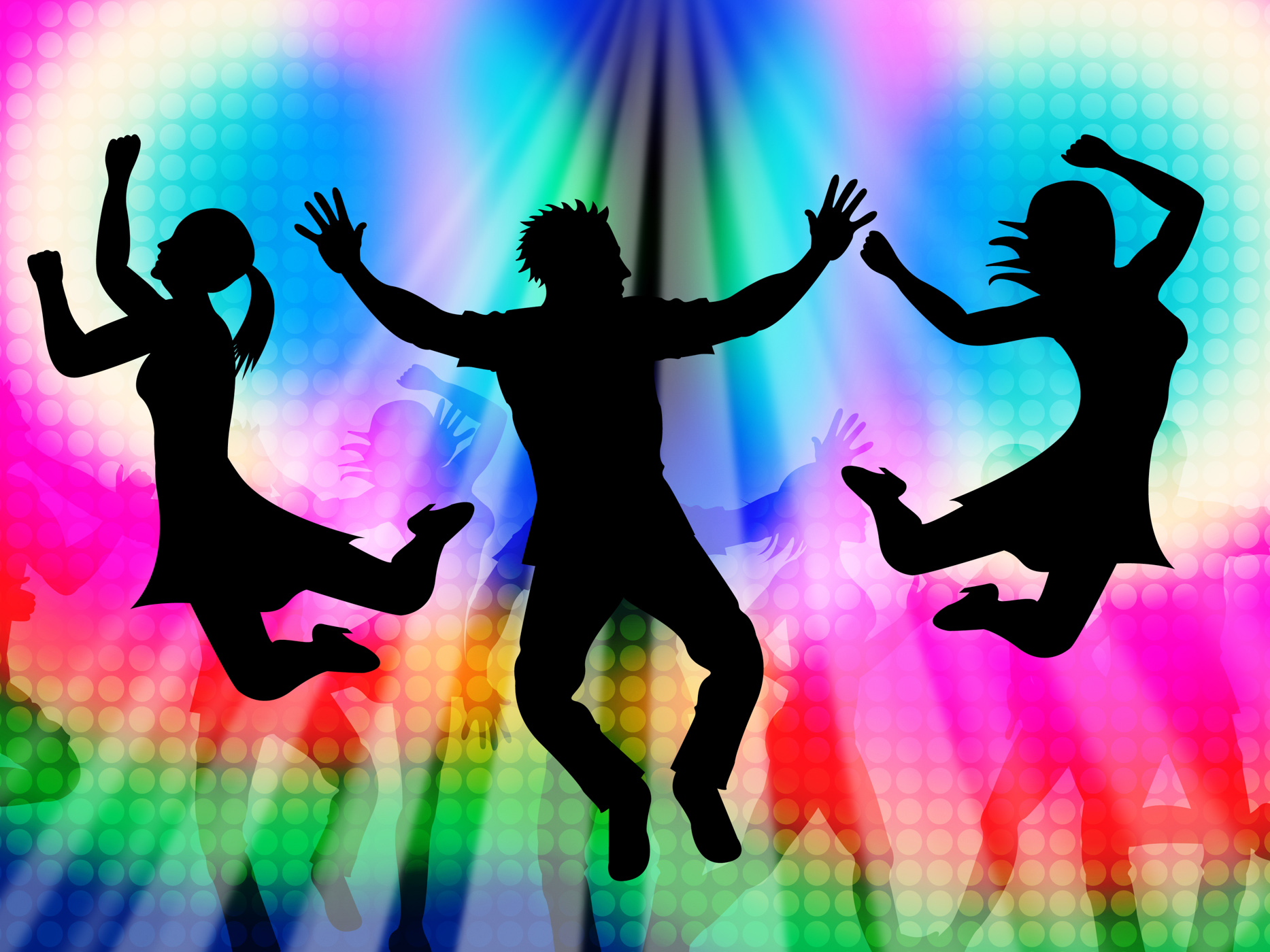 Excitement jumping represents disco dancing and activity photo