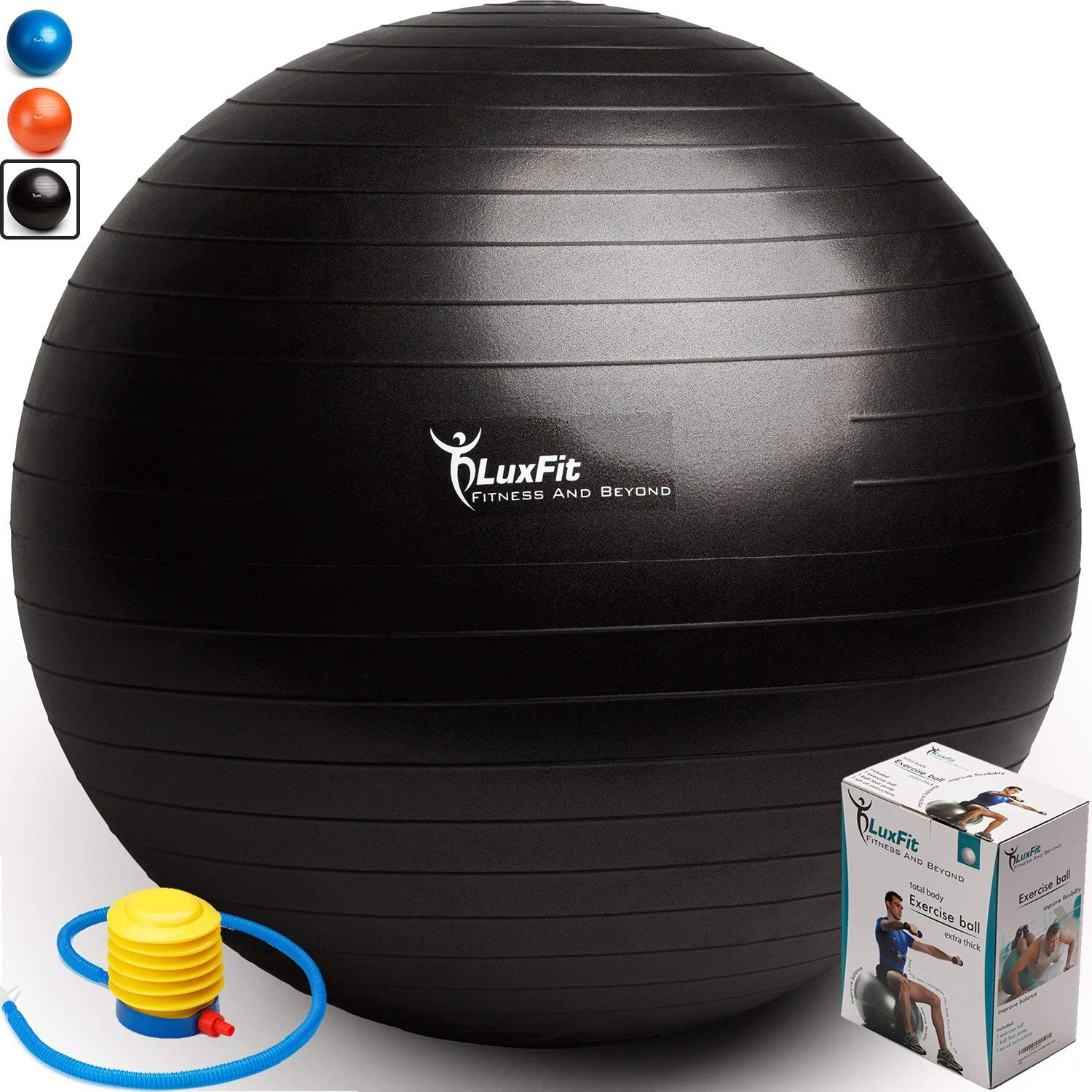 Amazon.com: Exercise Ball, LuxFit Premium EXTRA THICK Yoga Ball '2 ...