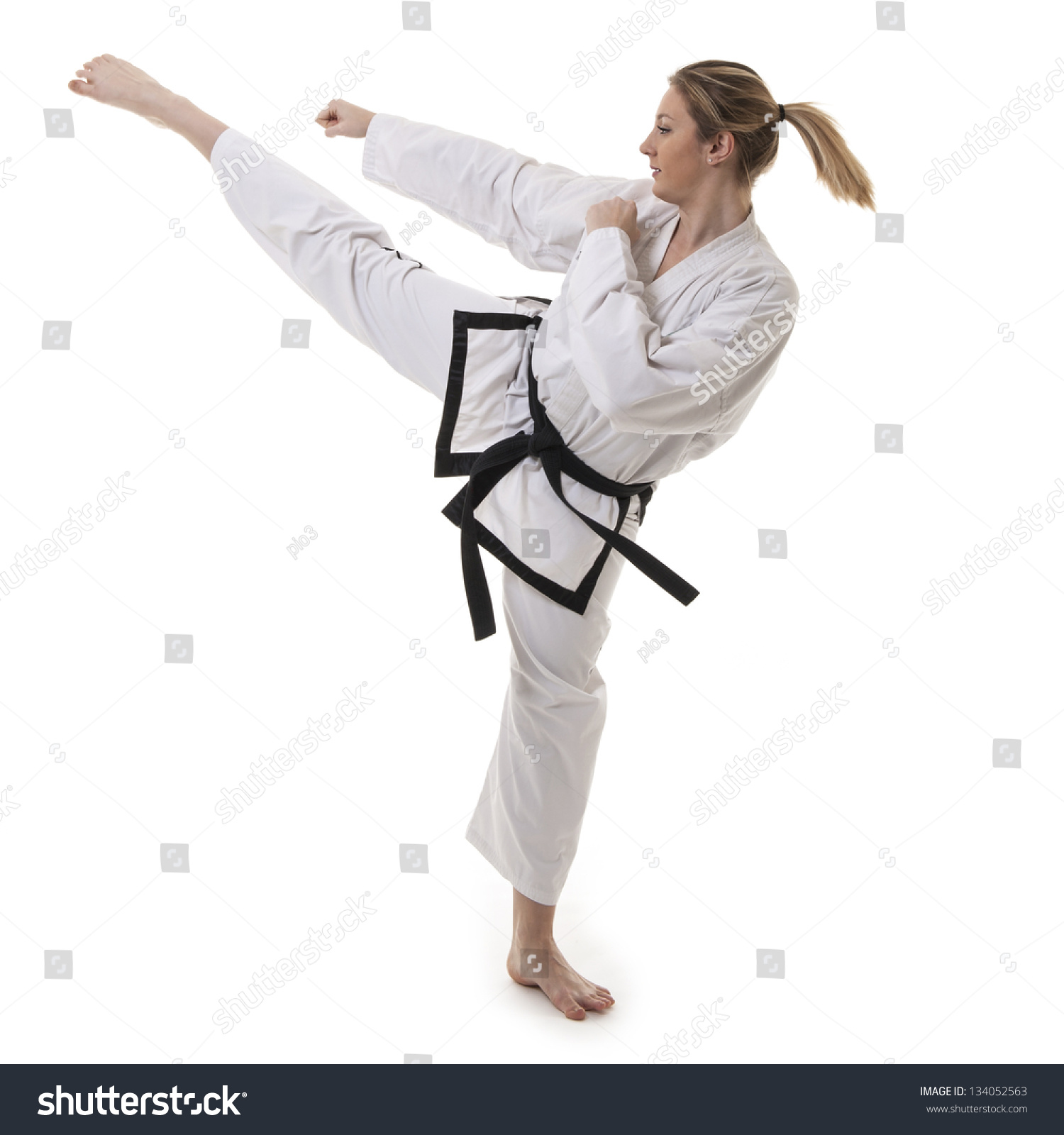 Blonde Martial Arts Girl Kimono Exercising Stock Photo (Royalty Free ...