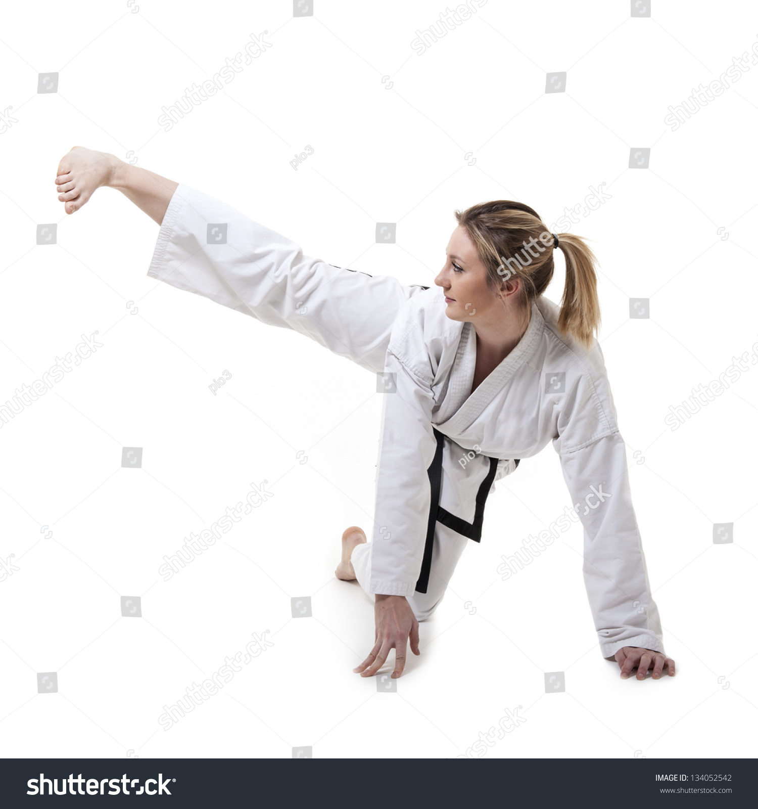 Blonde Martial Arts Girl Kimono Exercising Stock Photo (Royalty Free ...