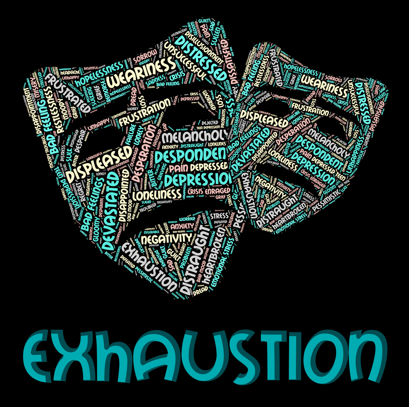 Exhaustion word indicates worn out and draining photo