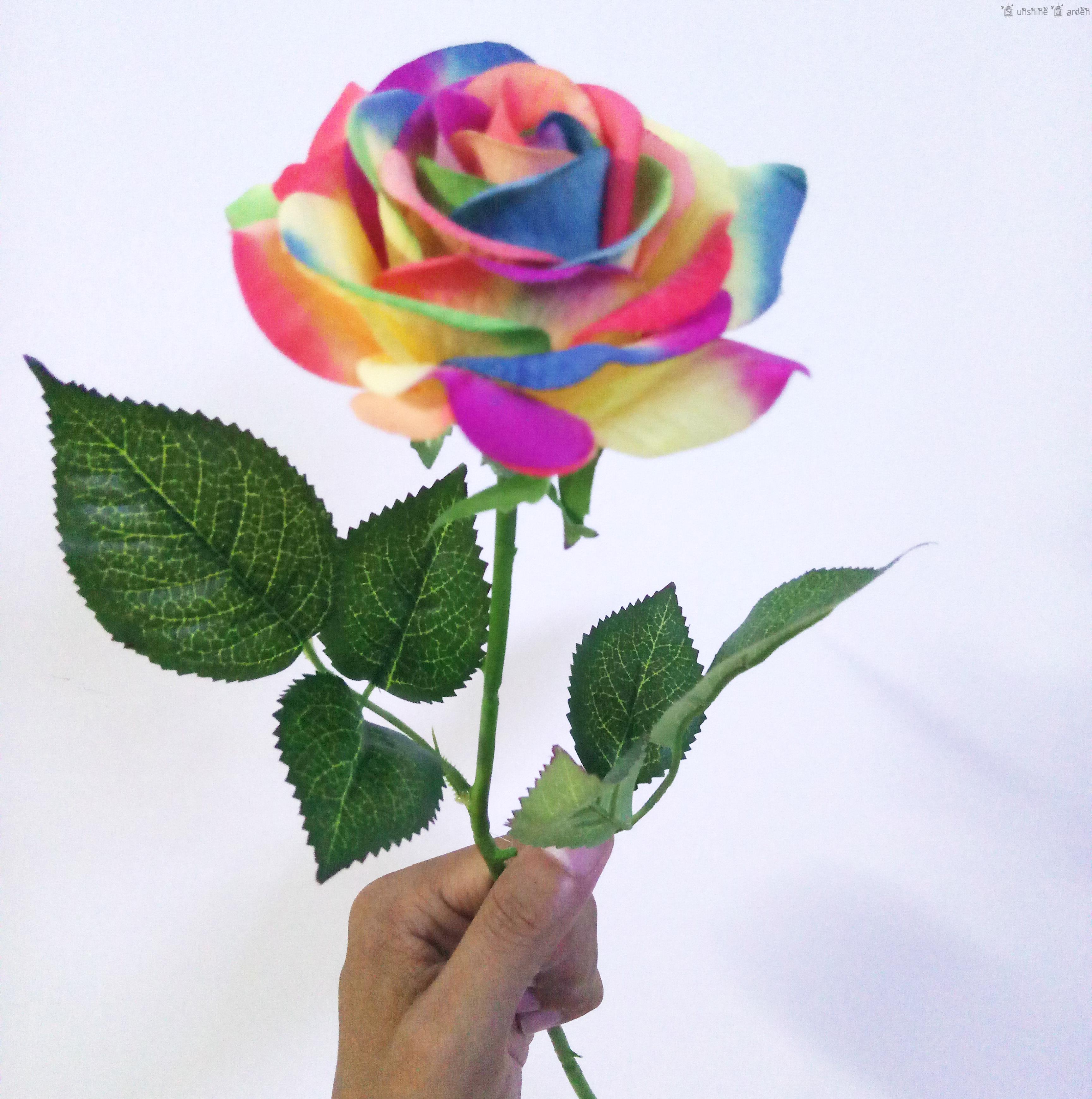 15 PCS Single Stem Fake Colorful Silk Flower Artificial Rainbow Rose ...
