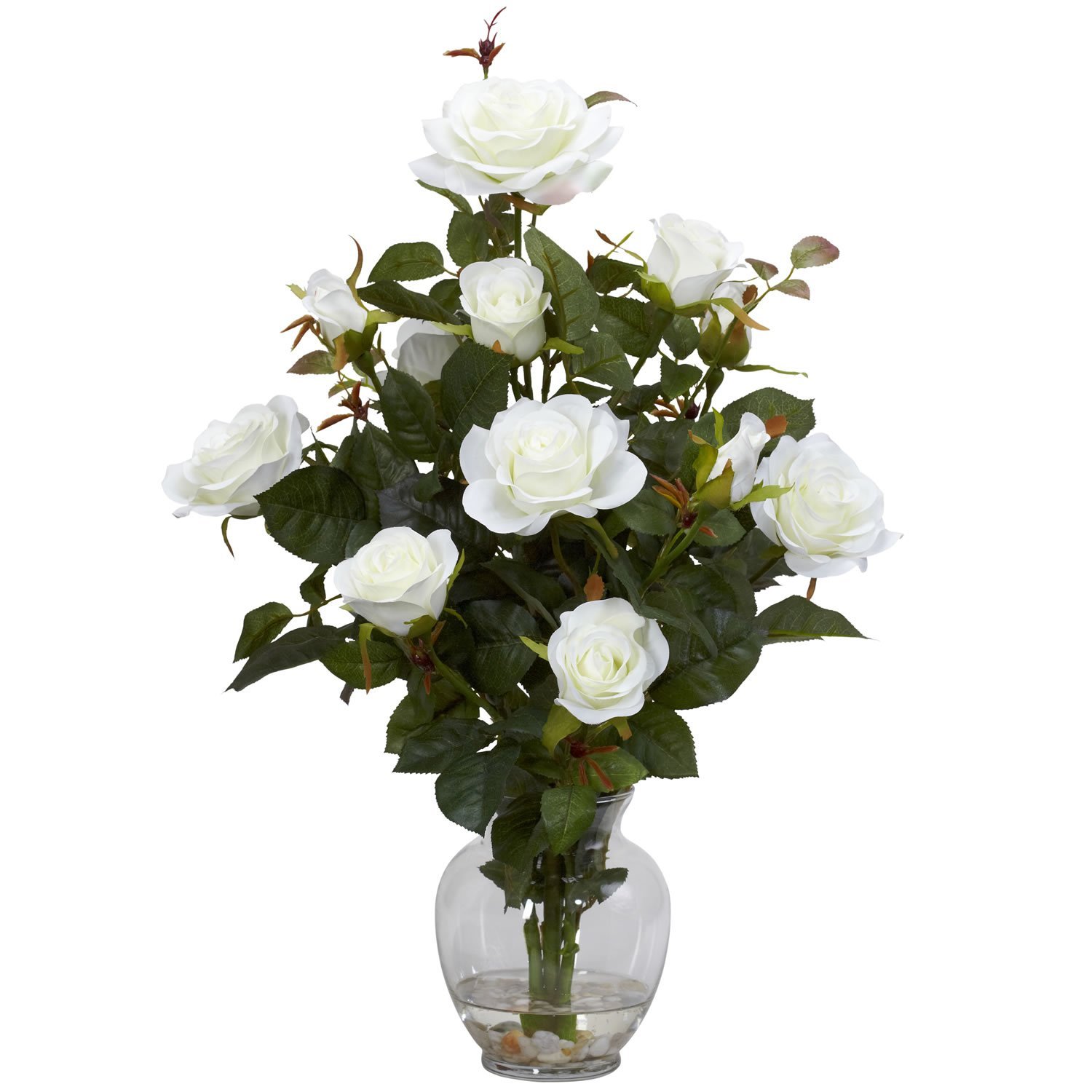 Amazon.com: Nearly Natural 1281-WH Rose Bush with Vase Silk Flower ...