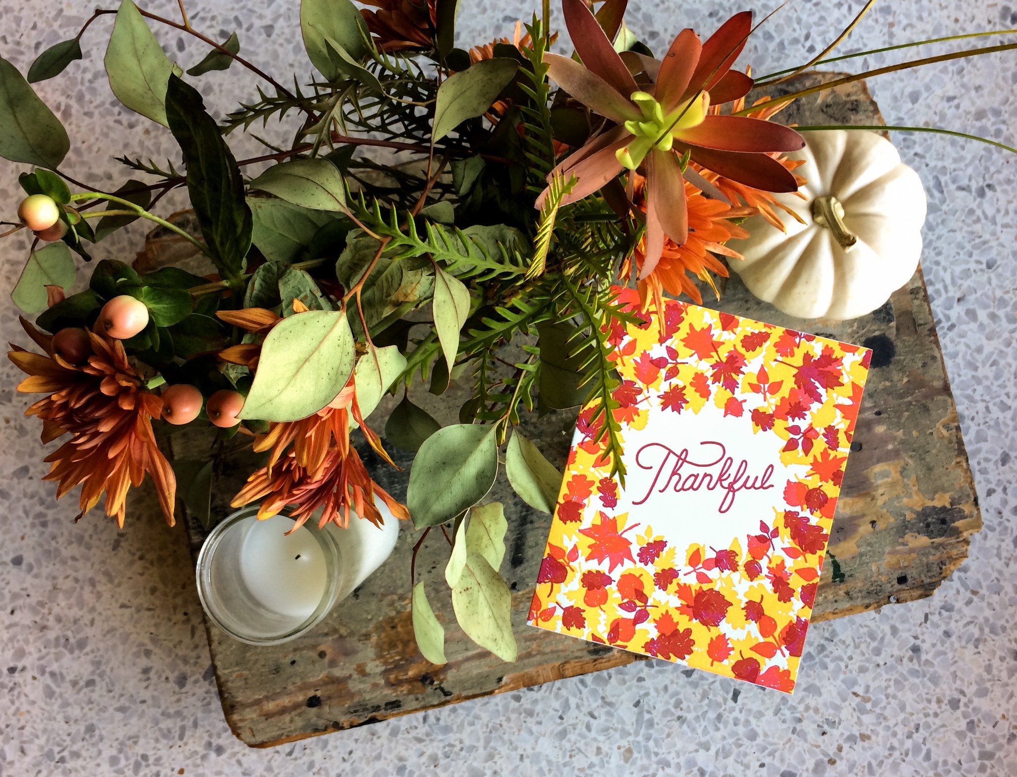 Thankful Fallen Leaves Letterpress Greeting Card