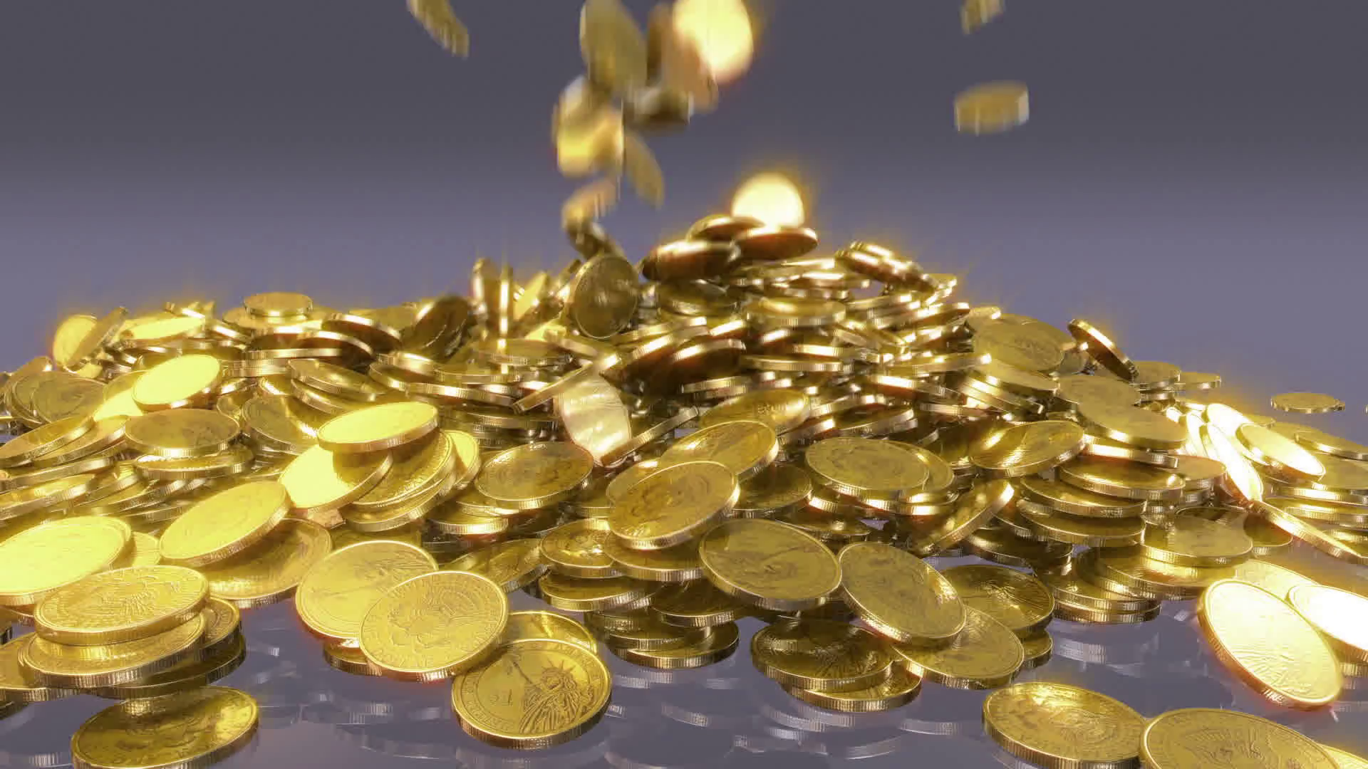 Coins falling. High quality falling coins animation. Motion ...