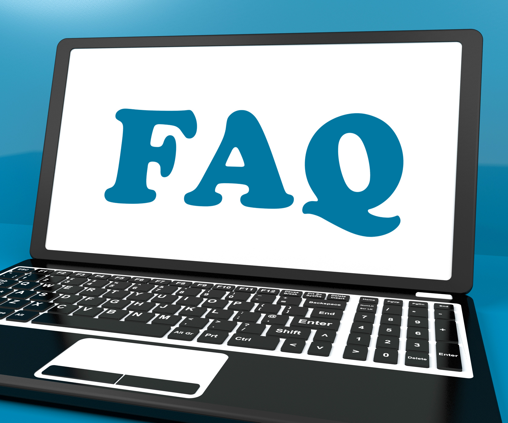 Faq on laptop shows solution and frequently asked questions online photo