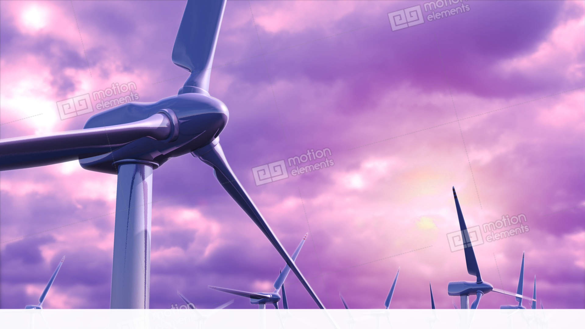 Wind Generators Farm Against A Purple Sky Loop Stock Animation ...