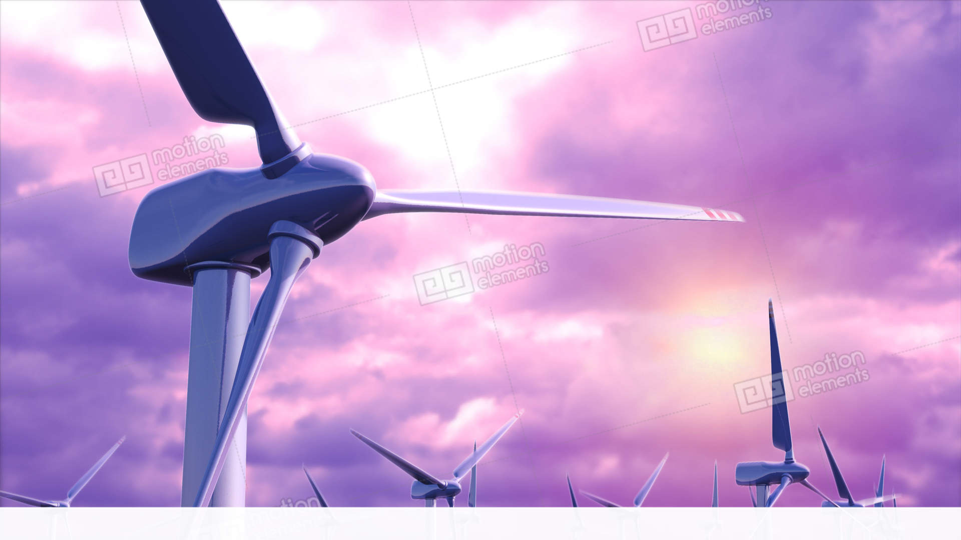 Wind Generators Farm Against A Purple Sky Loop Stock Animation ...