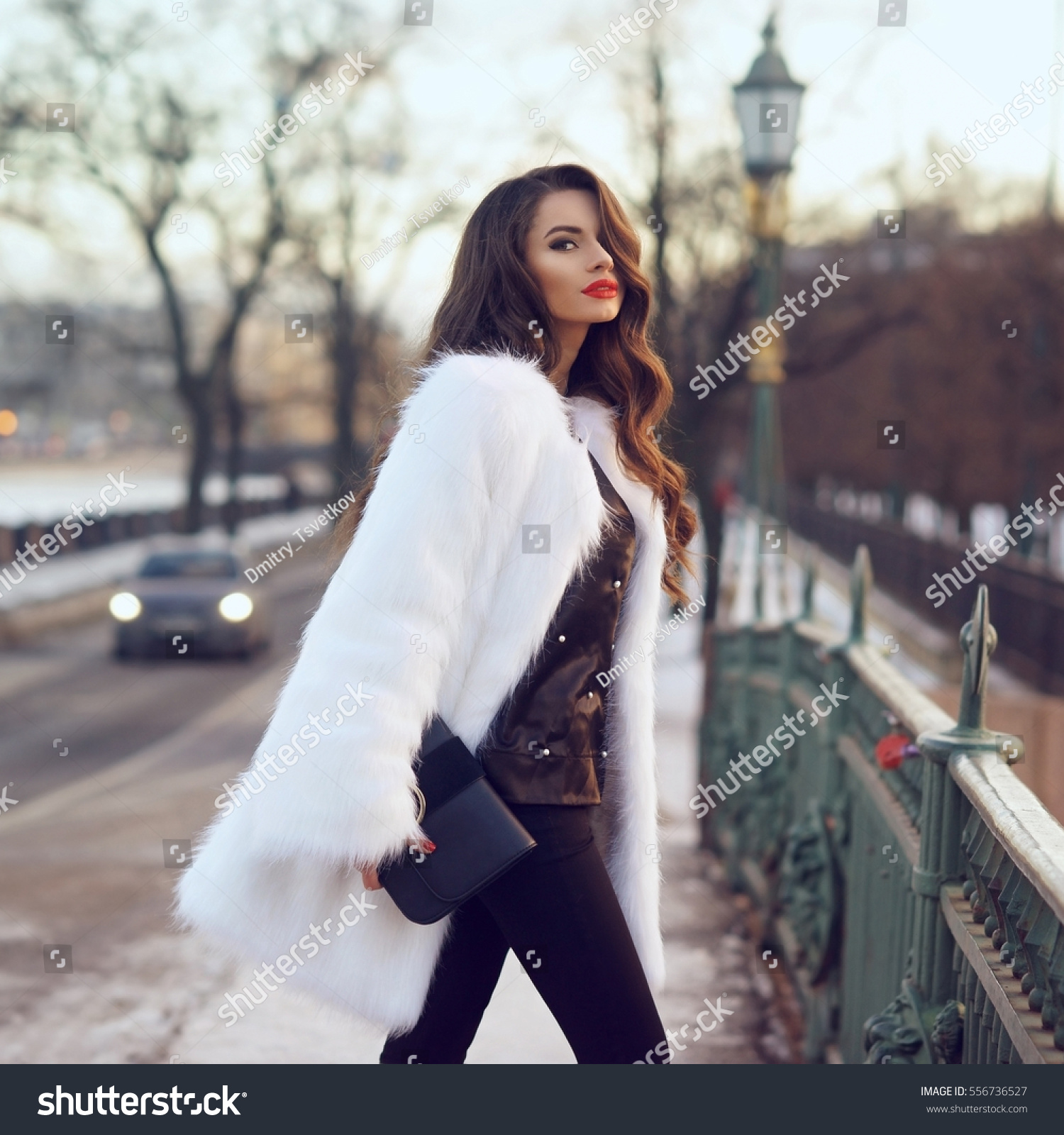 Young Beautiful Stylish Woman Walking Down Stock Photo (Royalty Free ...