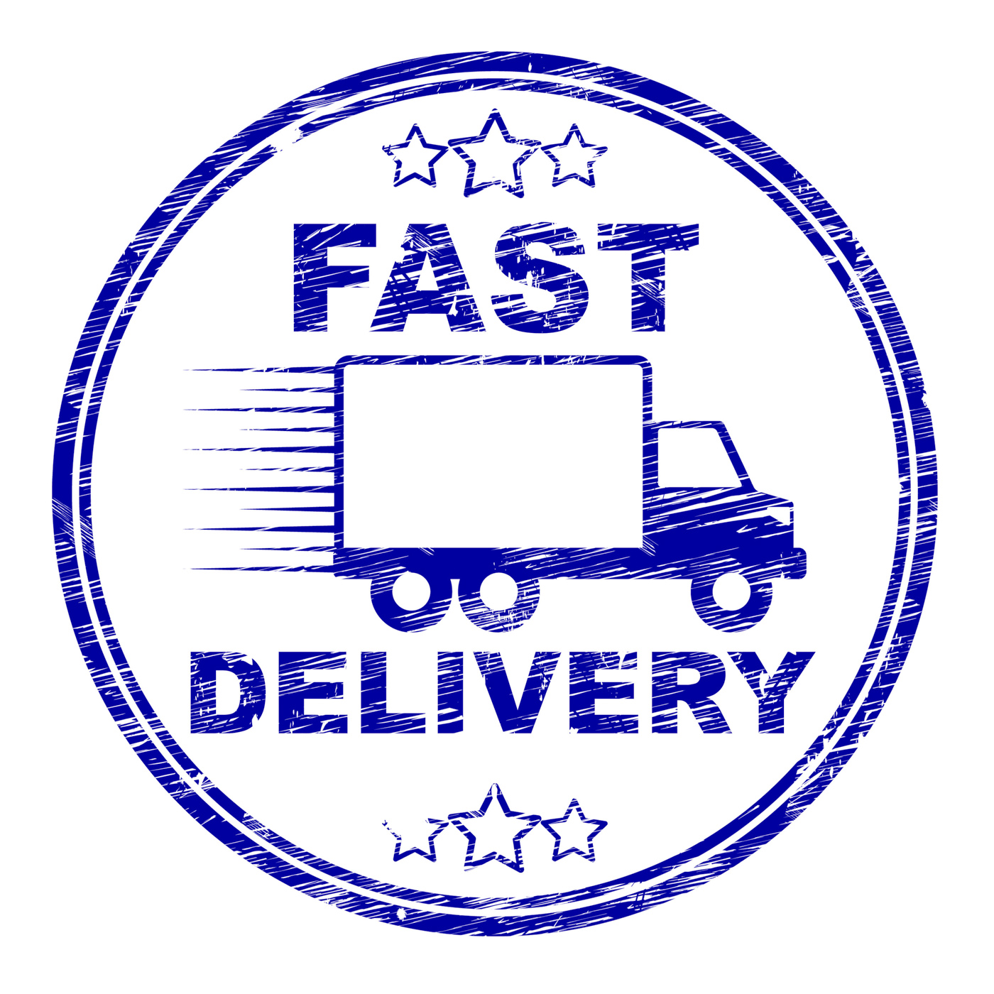 Fast delivery stamp means high speed and courier photo