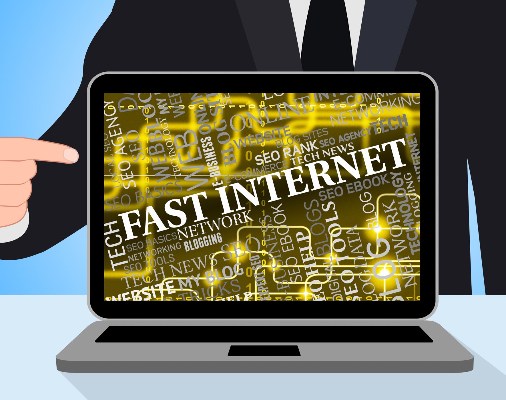 Fast internet represents high speed and computer photo