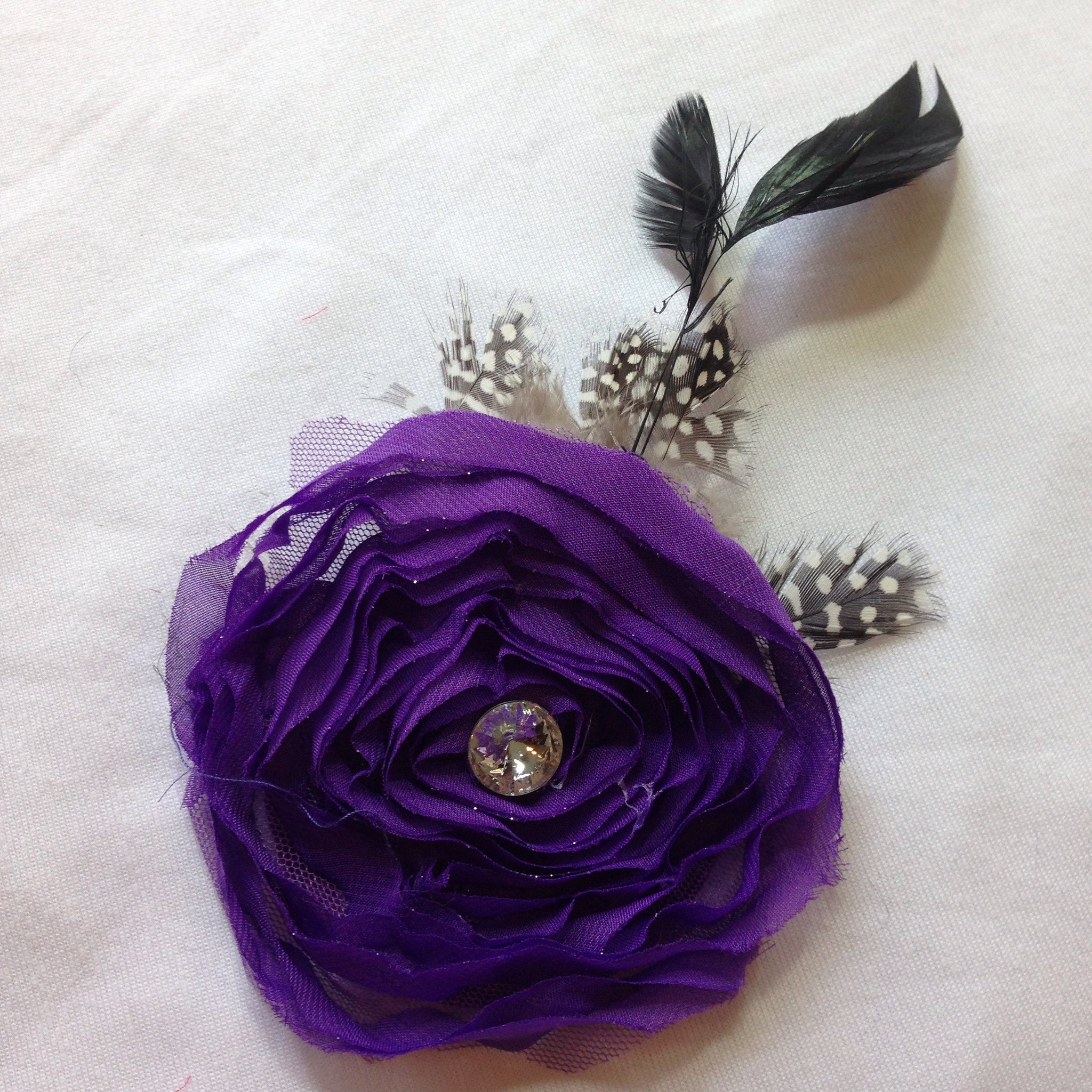 Swirl Feathered Flower Hair Clip-Purple | Cutie Bowtutie