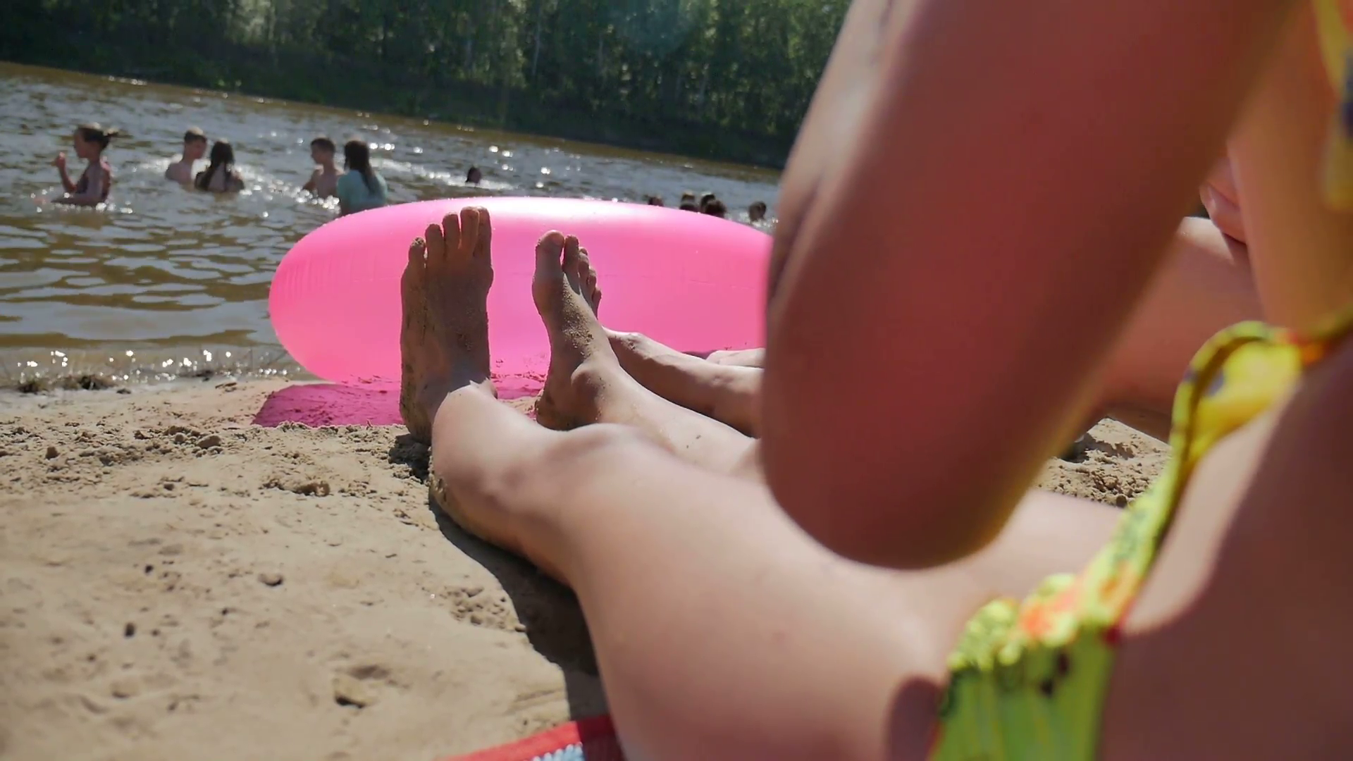 feet foot rest on sea beach group of people leisure holiday selfie ...