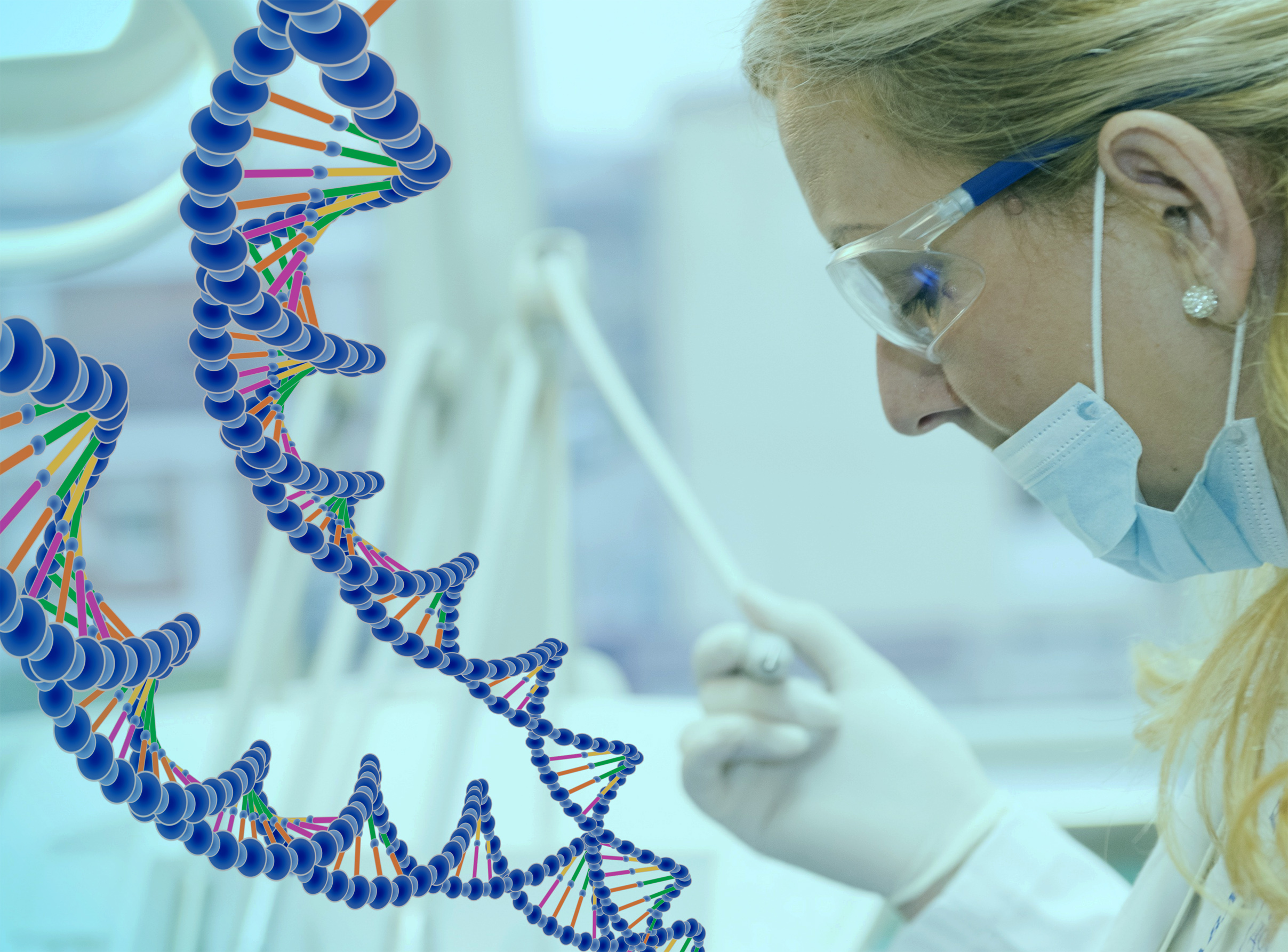 Female medical doctor analyzing dna strands photo