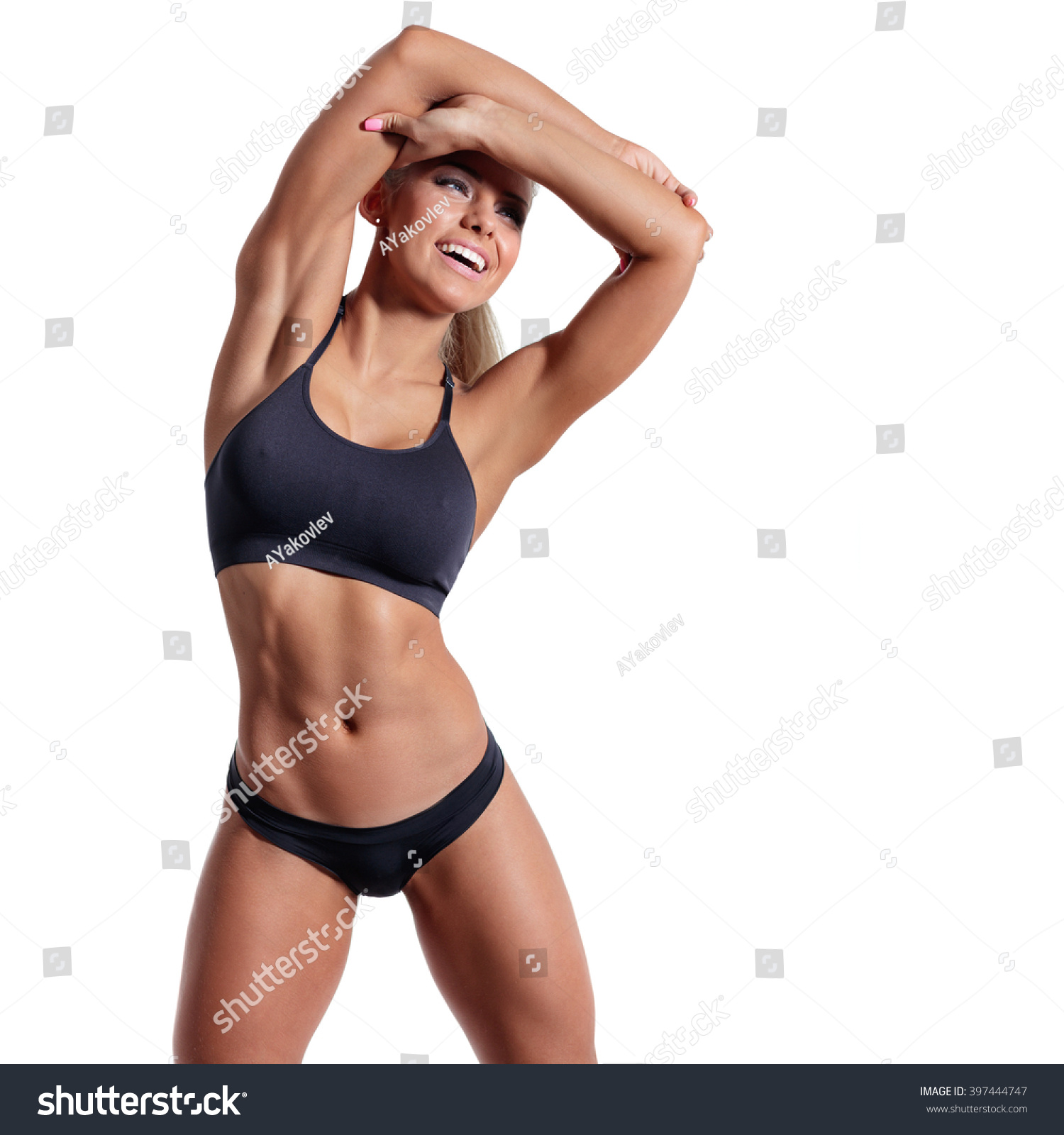 Beautiful Fitness Female Posing On Studio Stock Photo 397444747 ...