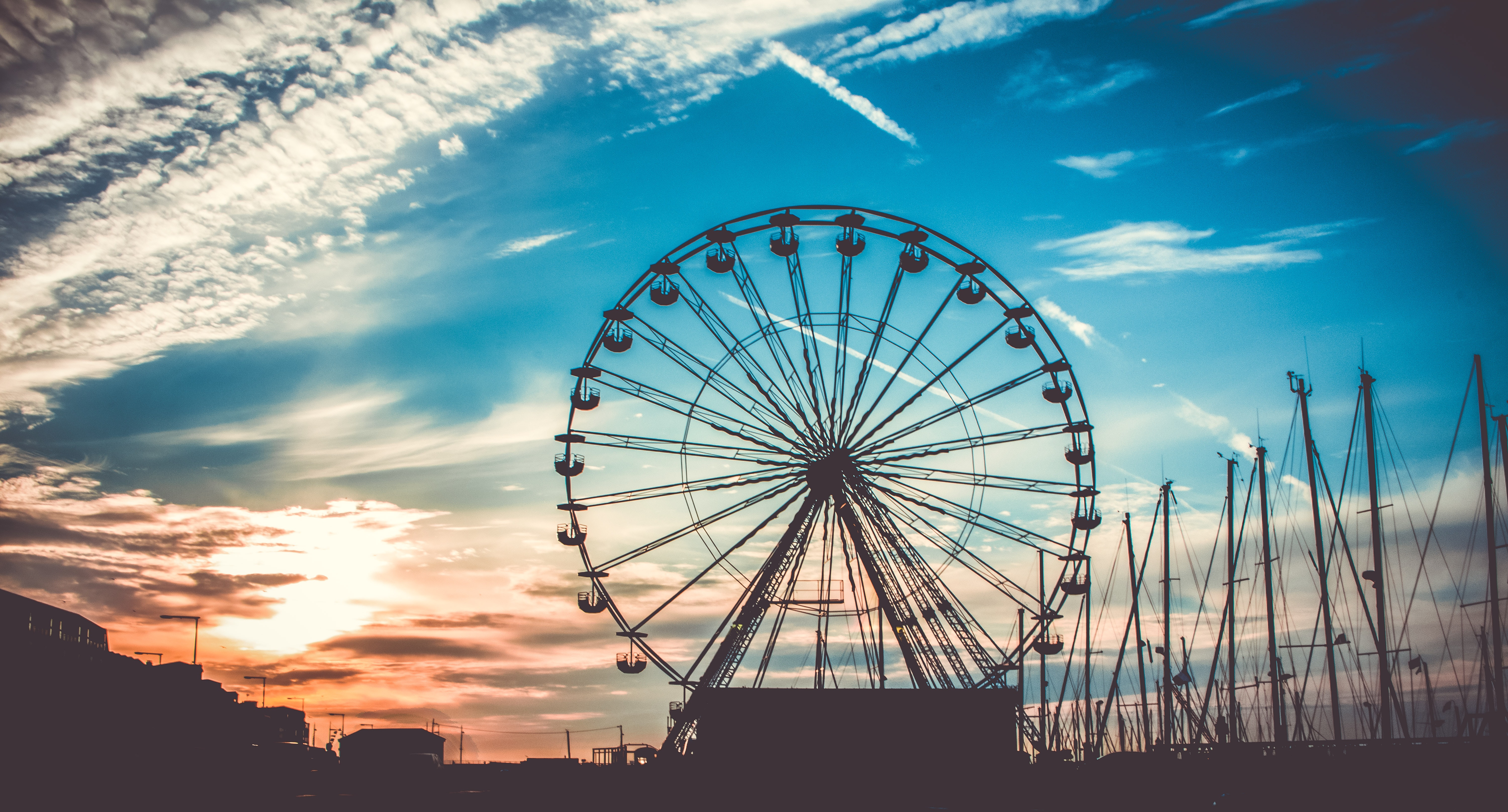 Ferris Wheel and Ship, Amusement park, Outdoors, Watercraft, Travel, HQ Photo