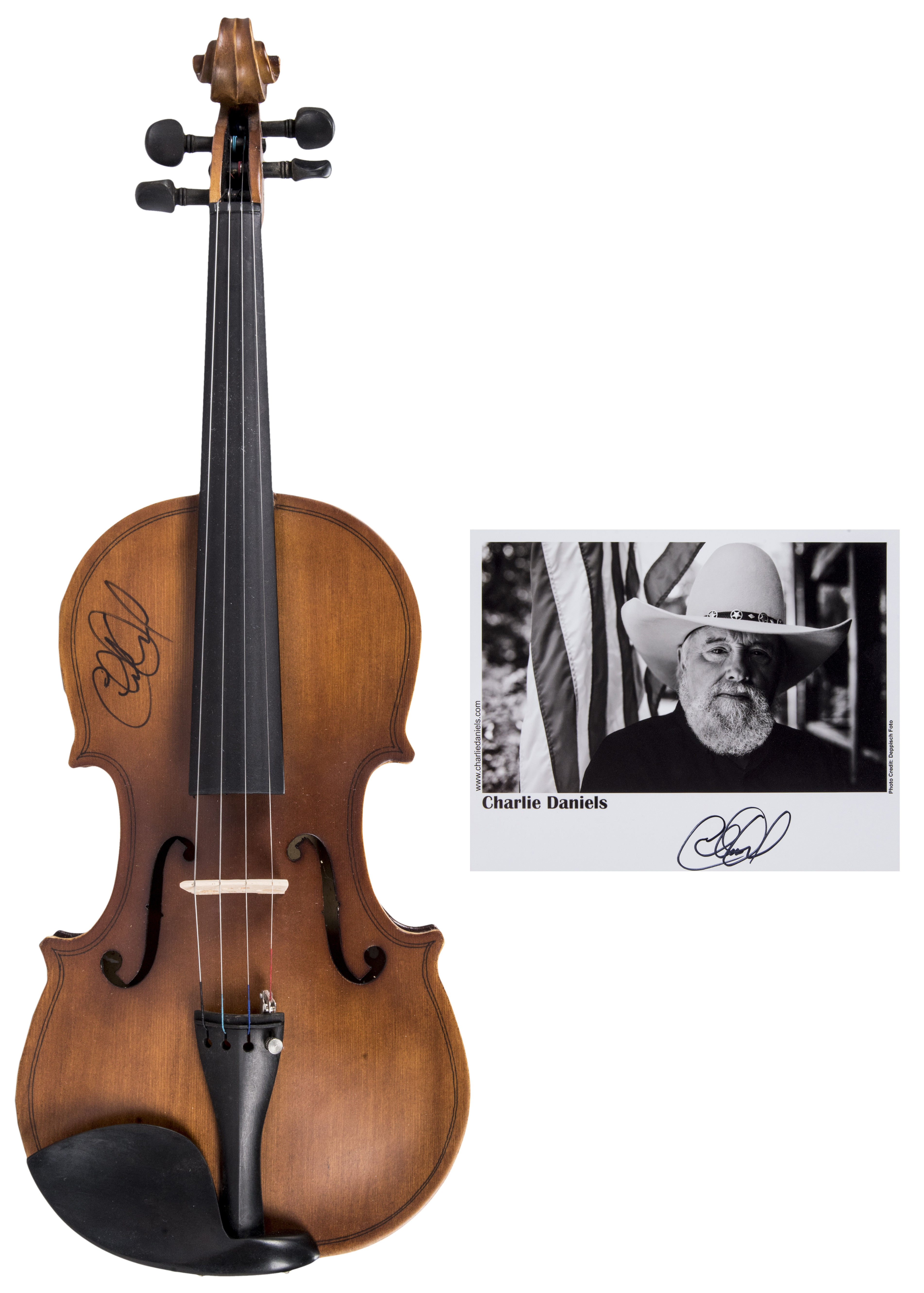 Lot Detail - Charlie Daniels Signed Fiddle & 8x10 B&W Photograph (JSA)
