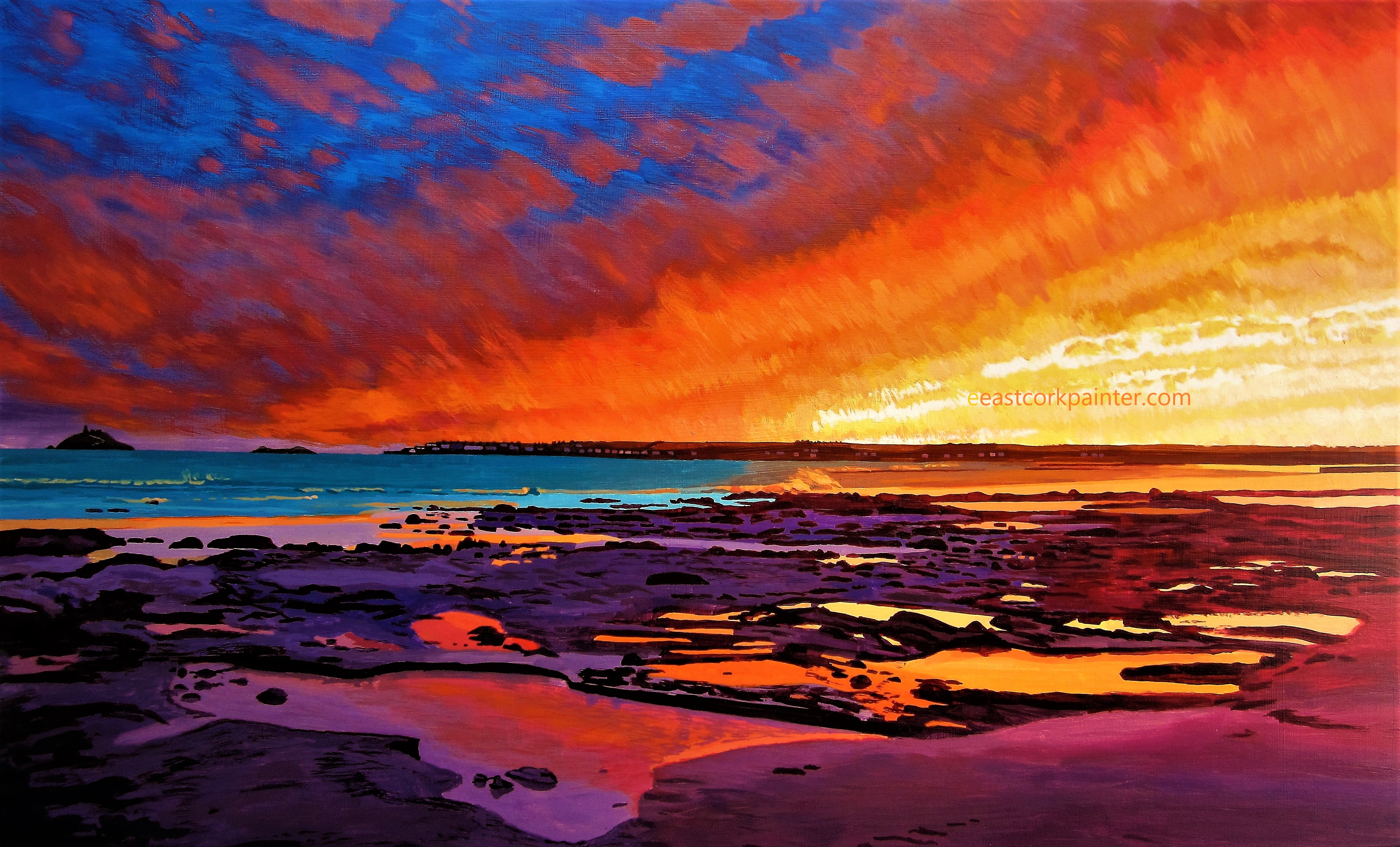 Fiery Sunset Over Garryvoe Beach | eastcorkpainter