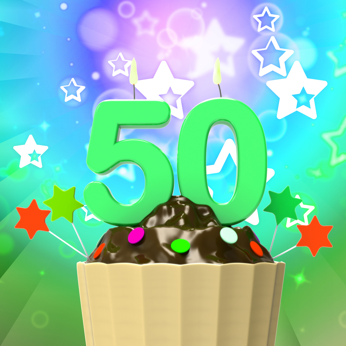 Fifty candle on cupcake means special celebration or colourful event photo