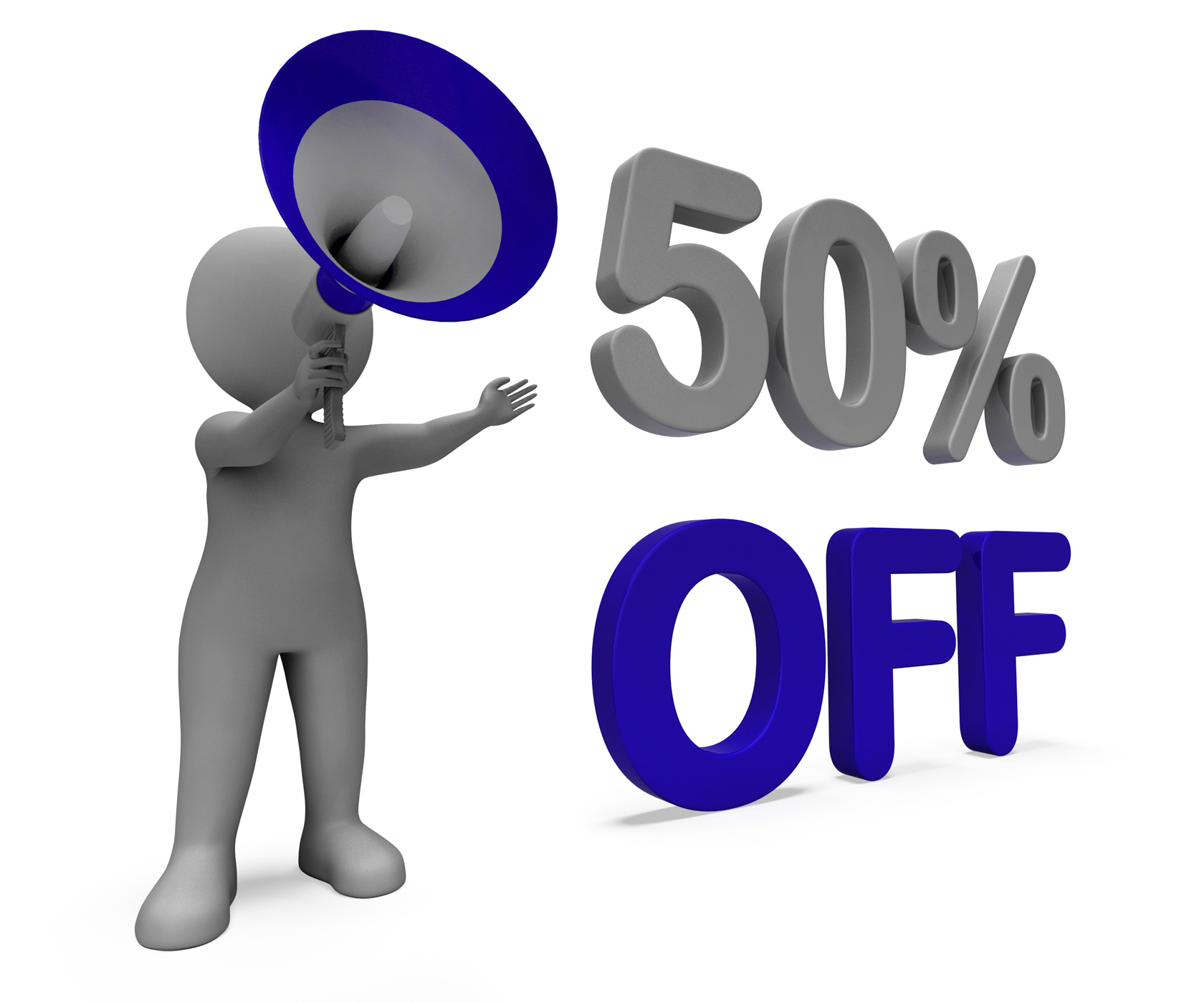 Fifty percent off character means discount price or sale 50 photo