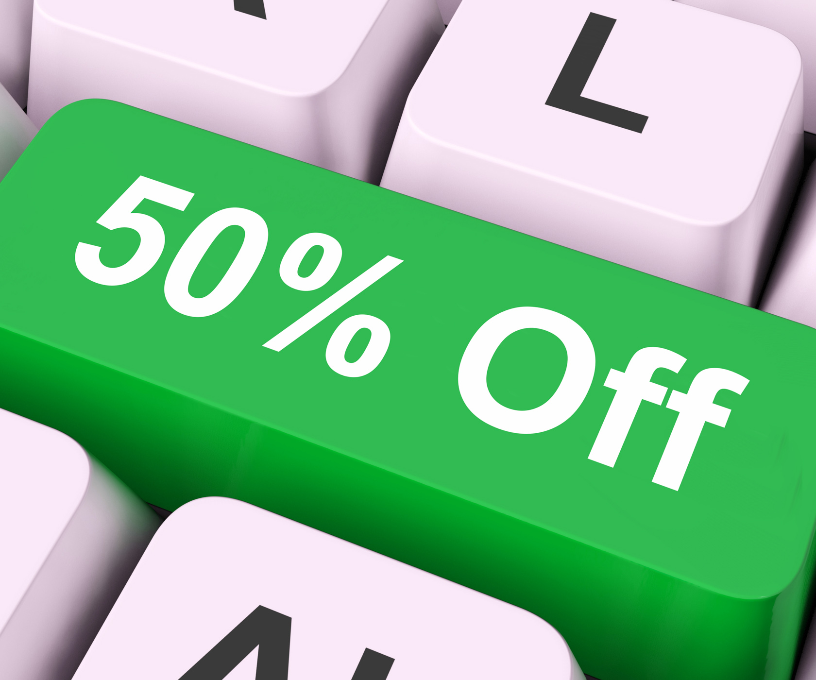 Fifty percent off key means discount or sale photo