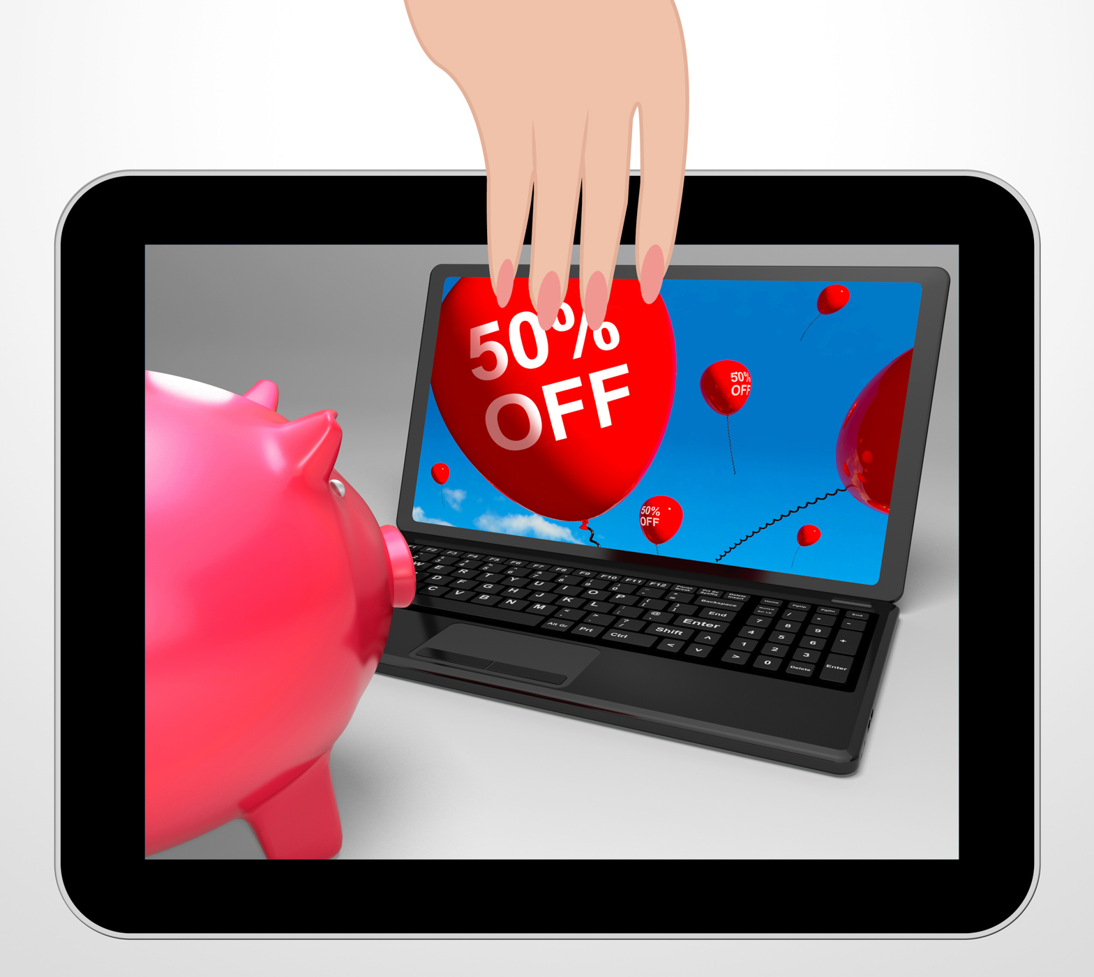 Fifty percent off laptop displays 50 half-price savings photo