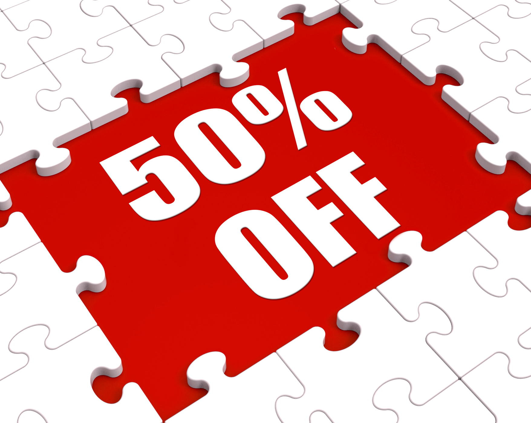 Fifty percent off puzzle means reduced discount or sale 50 photo