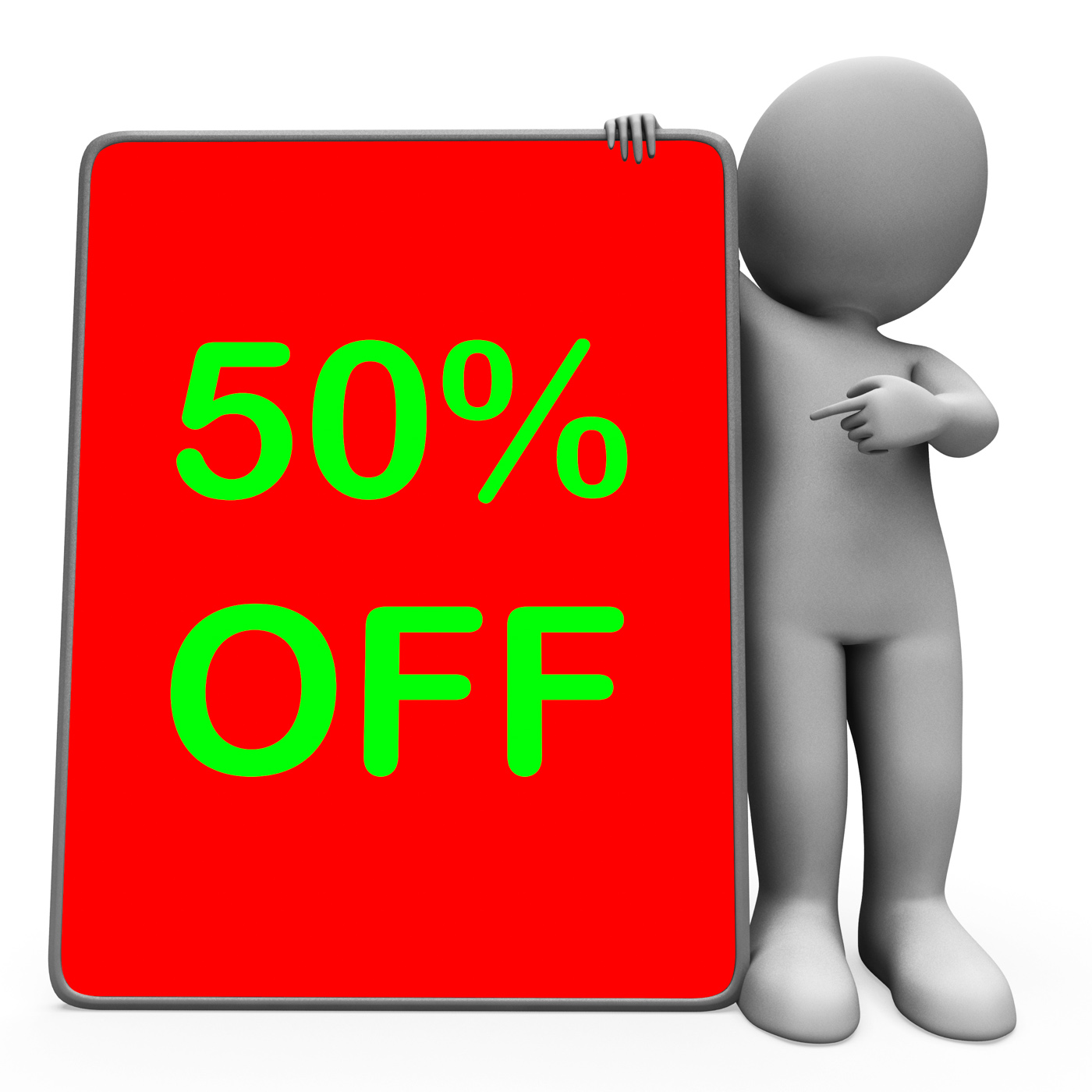 Fifty percent off tablet character means 50 reduction or sale online photo