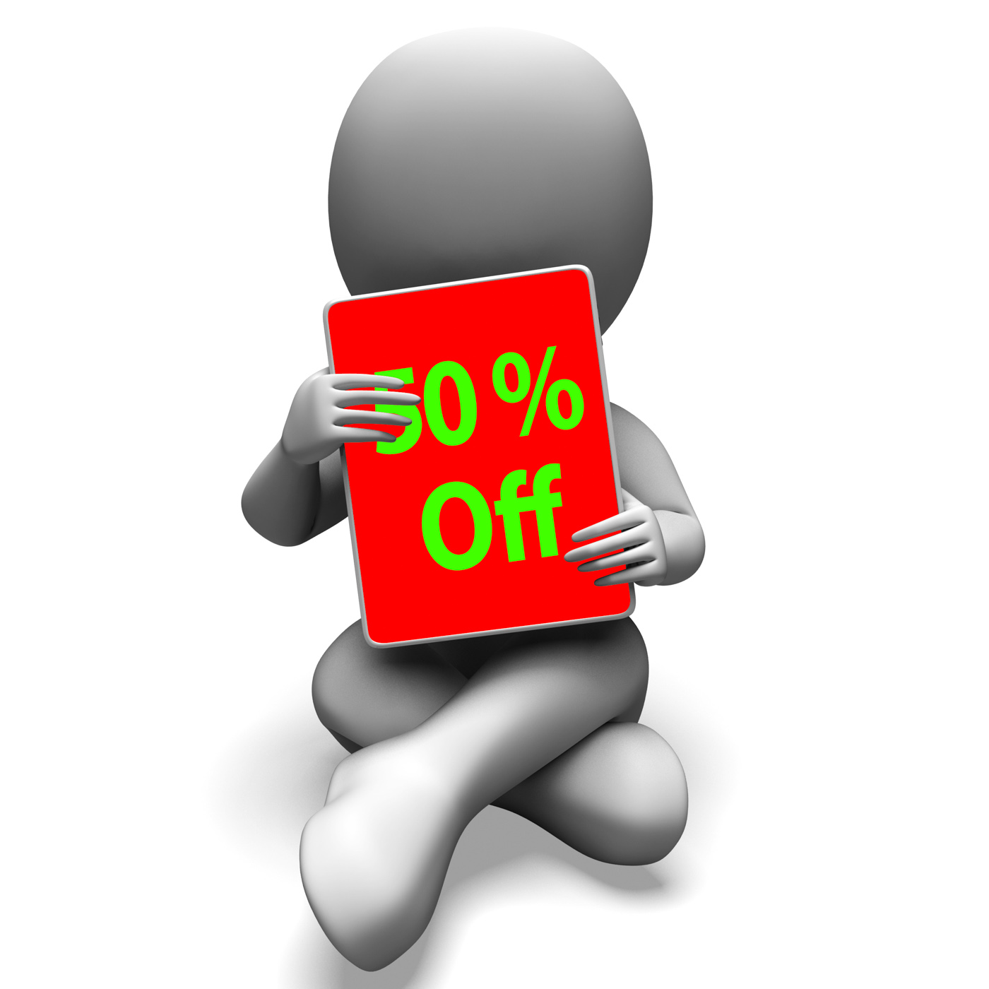 Fifty percent off tablet means 50 discount or sale online photo