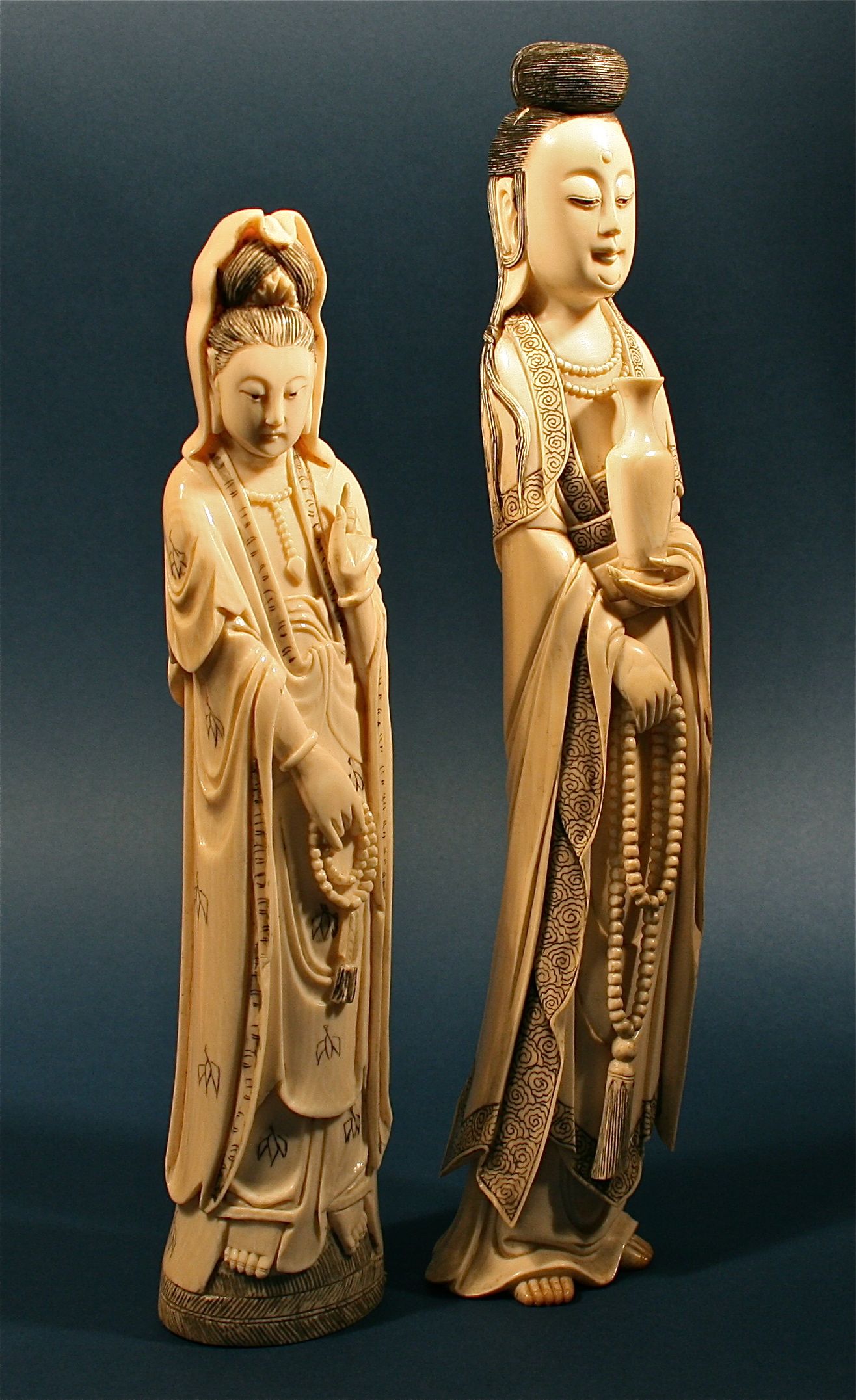 Busacca Gallery - Two Antique Hand Made Chinese Figure Ivory Tusk ...