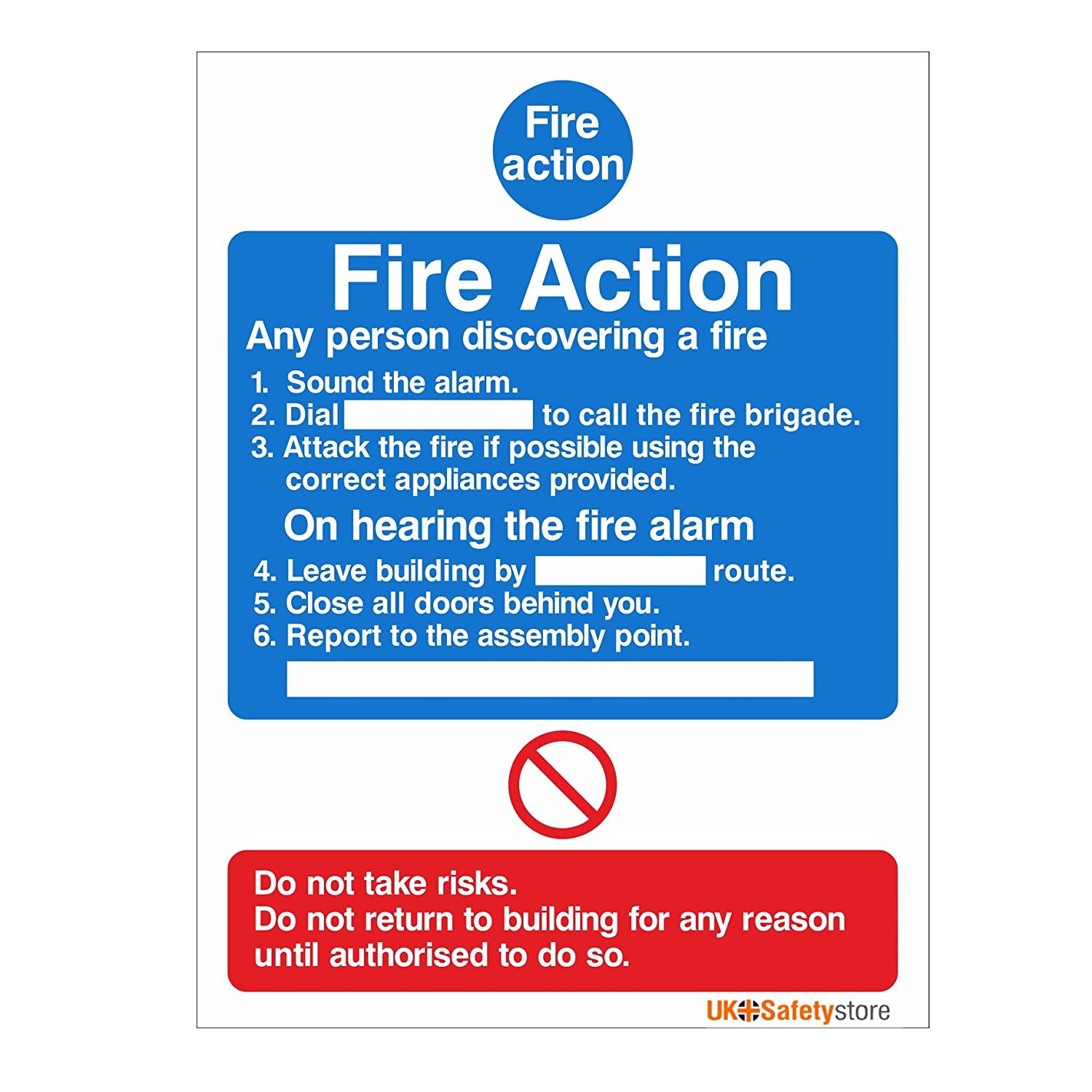 Pack of 2 Fire Action Signs 150mm x 200mm - Self Adhesive: Amazon.co ...