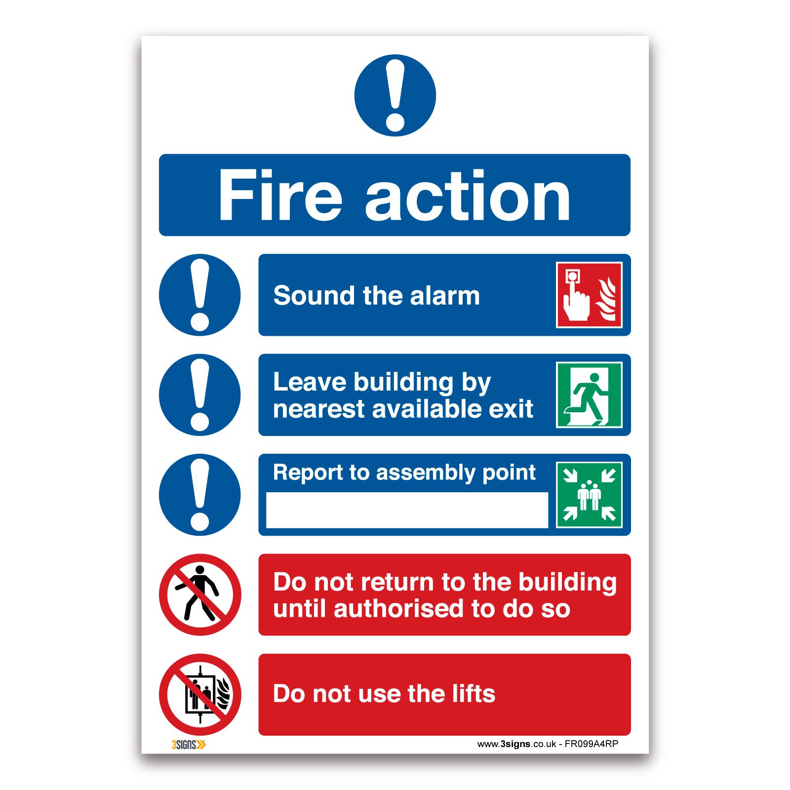 Fire Action Symbolised Plan Sign - 1mm Rigid Plastic Sign - Fire ...