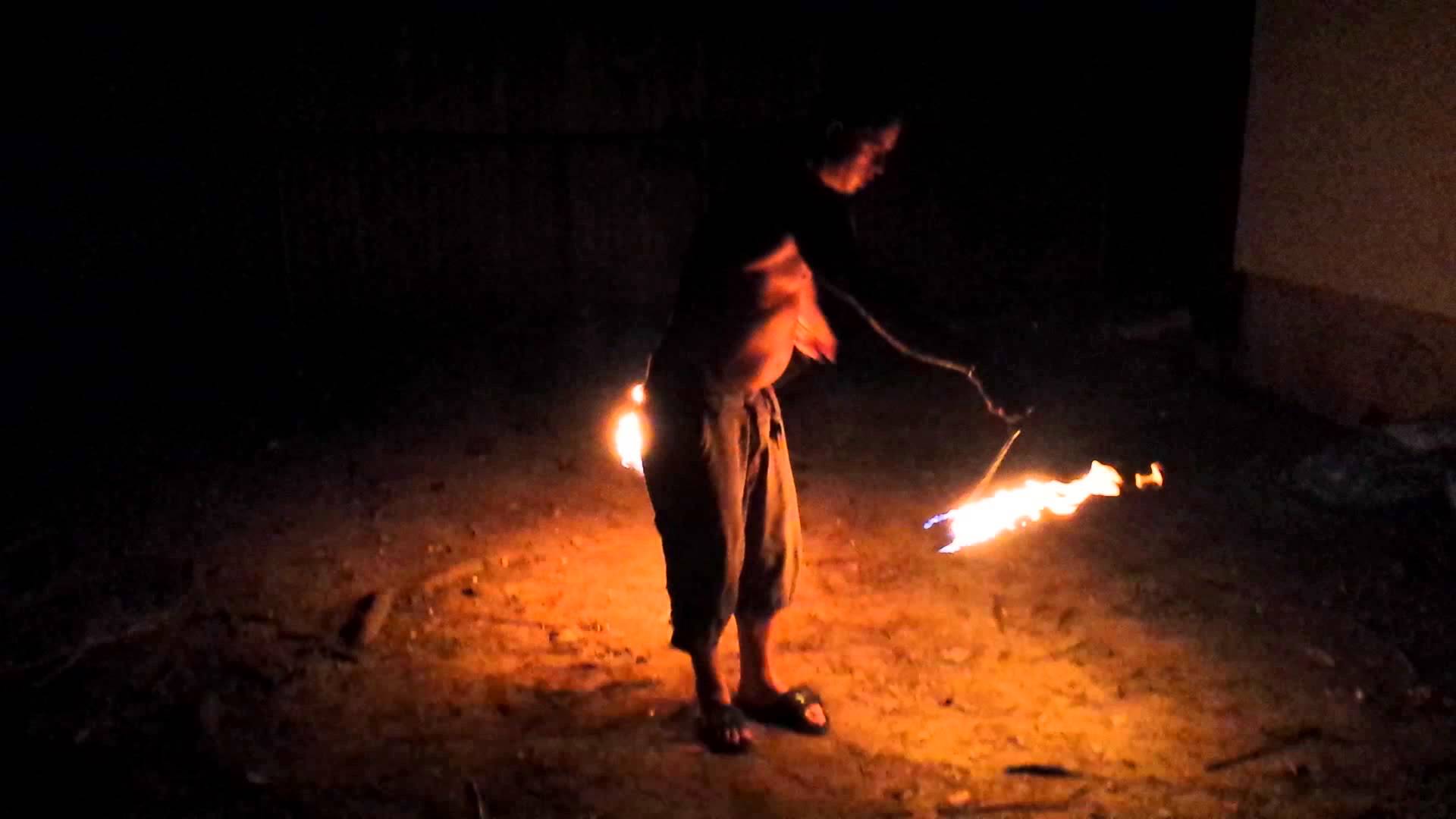 Fireballs spinning on a rope - YouTube