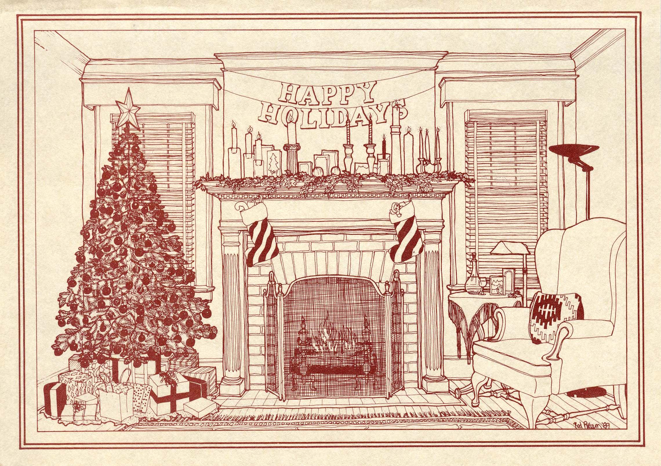 Historic fireplace illustration (the 1989 Pittam Christmas card ...